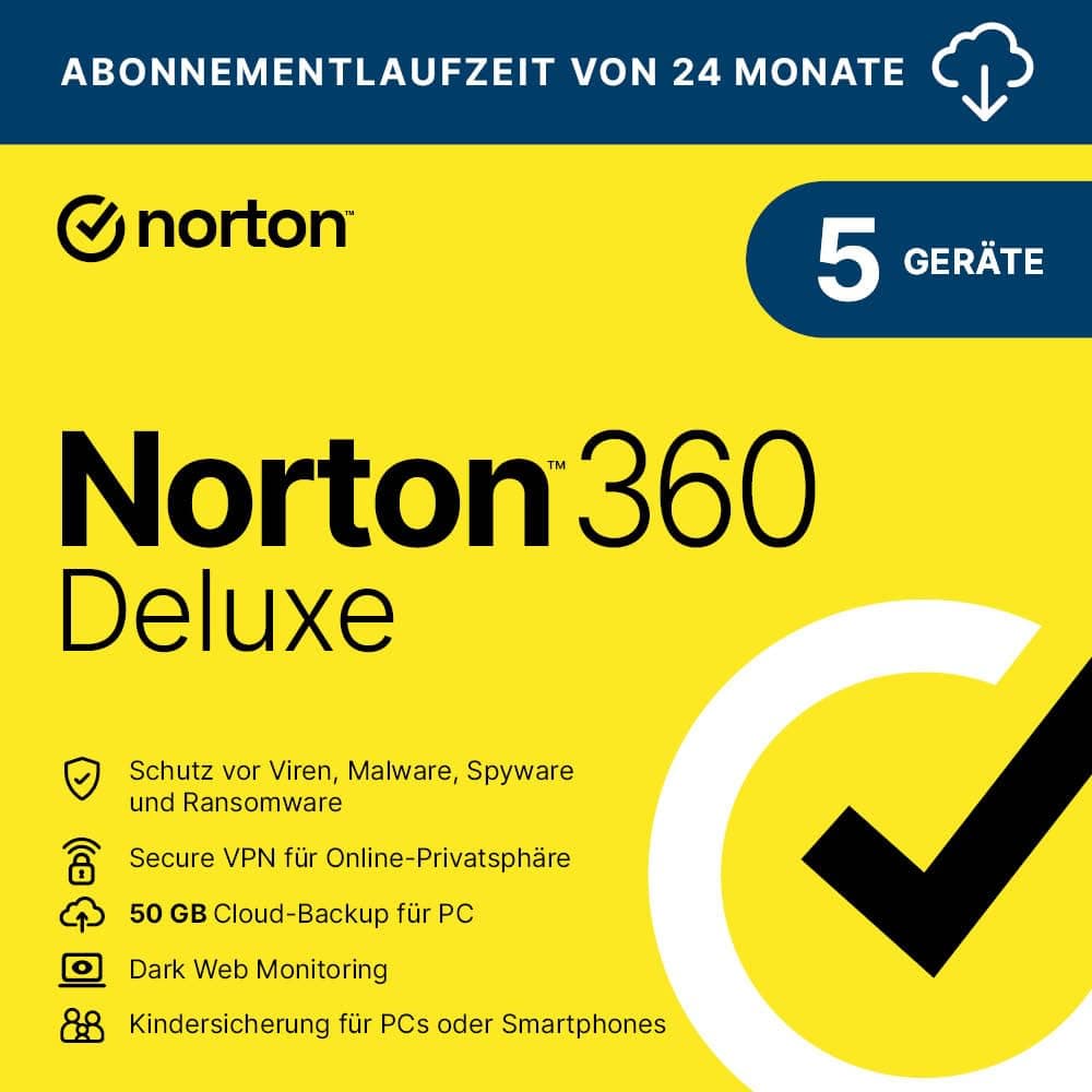 Norton 360 Deluxe 2026 │ 5 Geräte │2 Jahre │ Aktivierungscode per Email