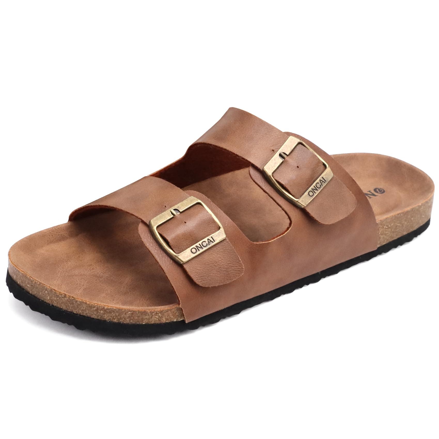 ONCAI Mules Sandalias para Hombre con Punta Abierta, Cuero Cómodas de Playa con Hebilla Zuecos Sandalias para Hombre Verano Zapatillas de corcho para Caballeros