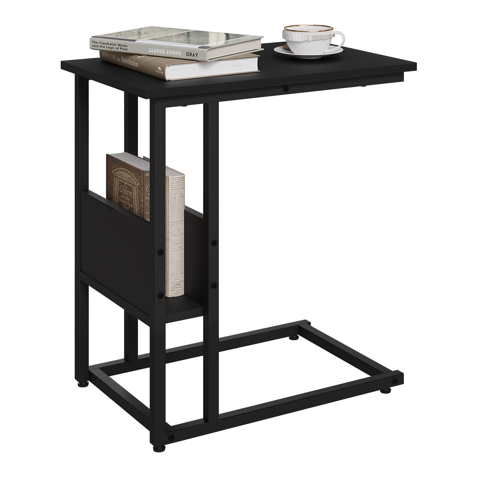 WOLTU Beistelltisch Kaffeetisch Couchtisch Sofatisch Nachttisch Betttisch Laptoptisch, Gestell aus Metall, Tischplatte aus Spanplatte, 55x36x59,5cm(BxTxH), Schwarz TS79sz