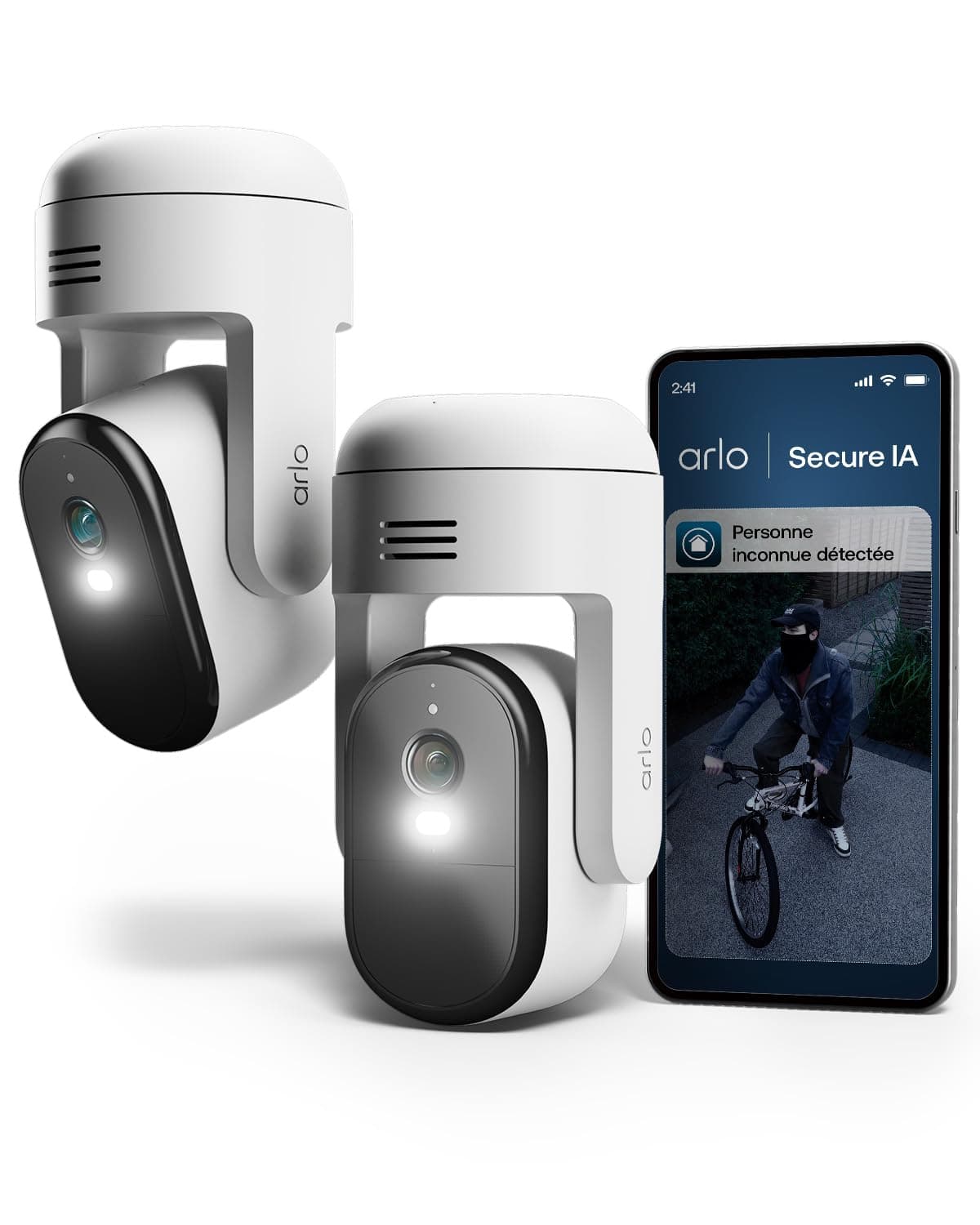 Arlo Essential 3 FHD PTZ Rotation à 360°, Caméra de Surveillance WiFi Extérieure, Détection par IA, Vision Nocturne Couleur, Compatible avec Alexa, Essai Secure Inclus, 2 Caméras