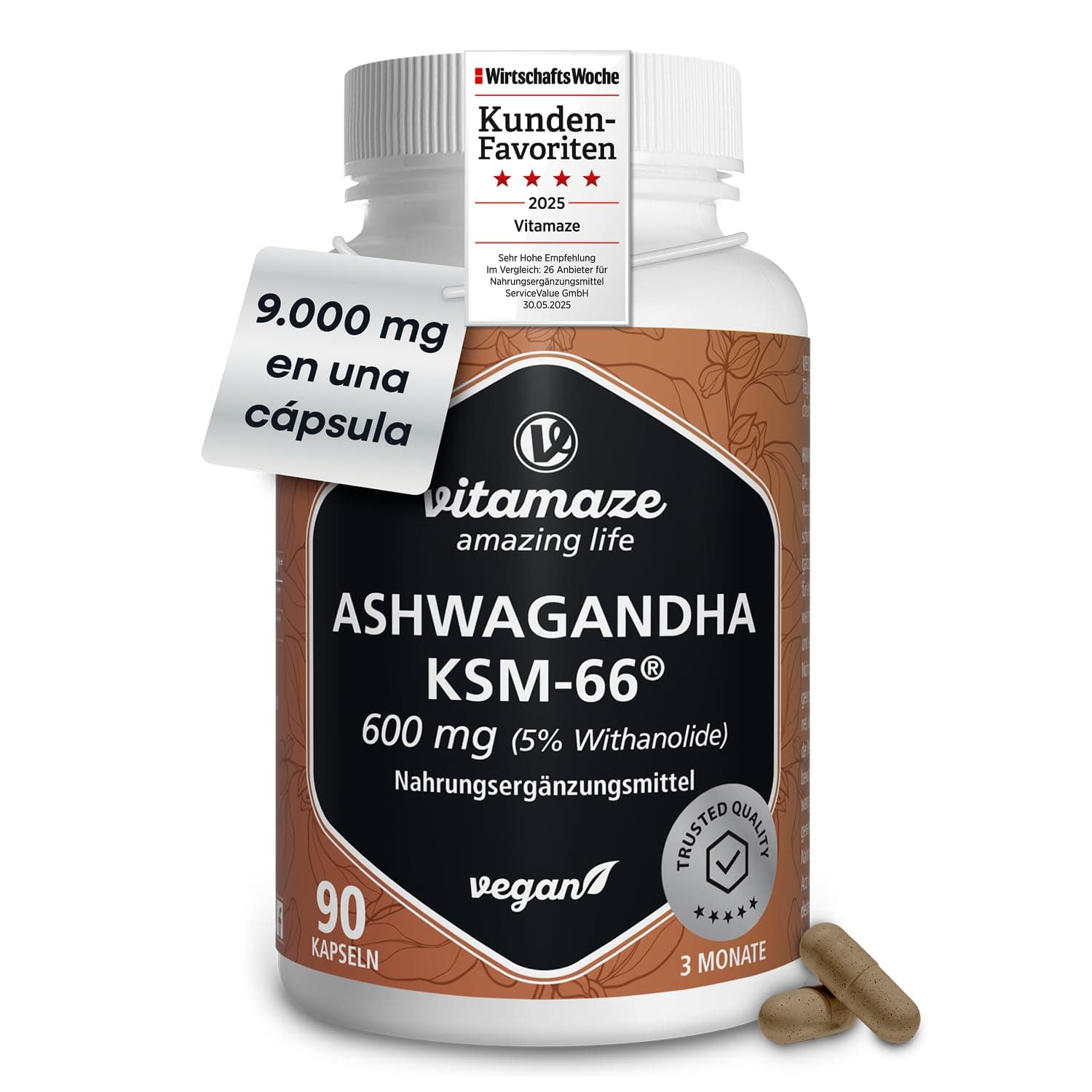 Ashwagandha Orgánica KSM-66® 600 mg (15:1) Alta Potencia 3 meses (90 cápsulas, una al día) Extracto de Raíz con 5% Withanólidos Vegano Sin Aditivos