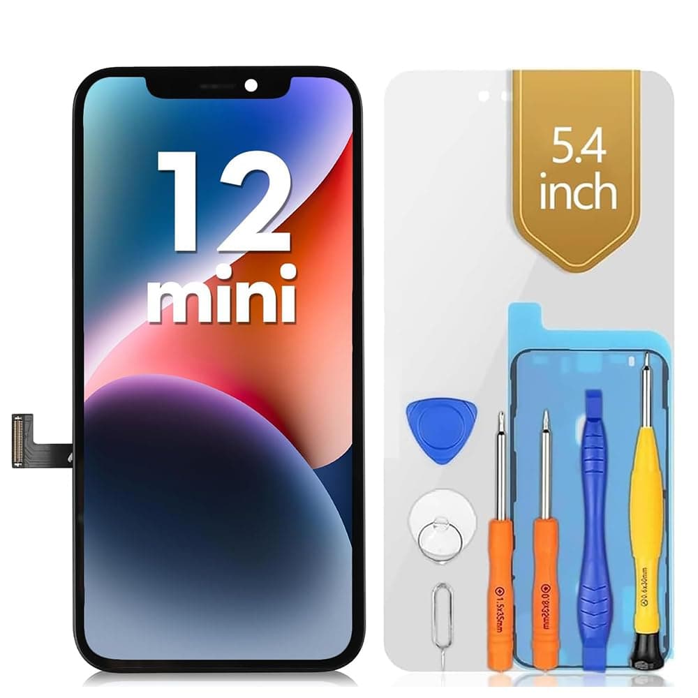 bokman Écran pour iPhone 12 Mini, 5.4 Pouces Affichage FHD et Remplacement de l'écran Tactile (Face ID, True Tone Programmable)