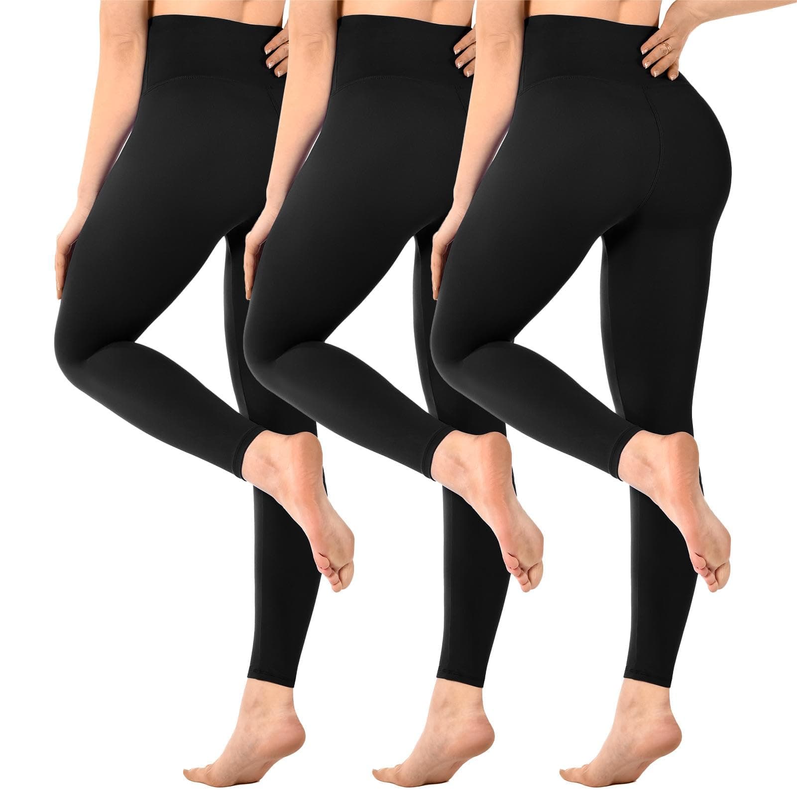 SINOPHANT Pack de 3 Leggings de Cintura Alta para Mujer, opacos, Negros, para Gimnasio, Yoga
