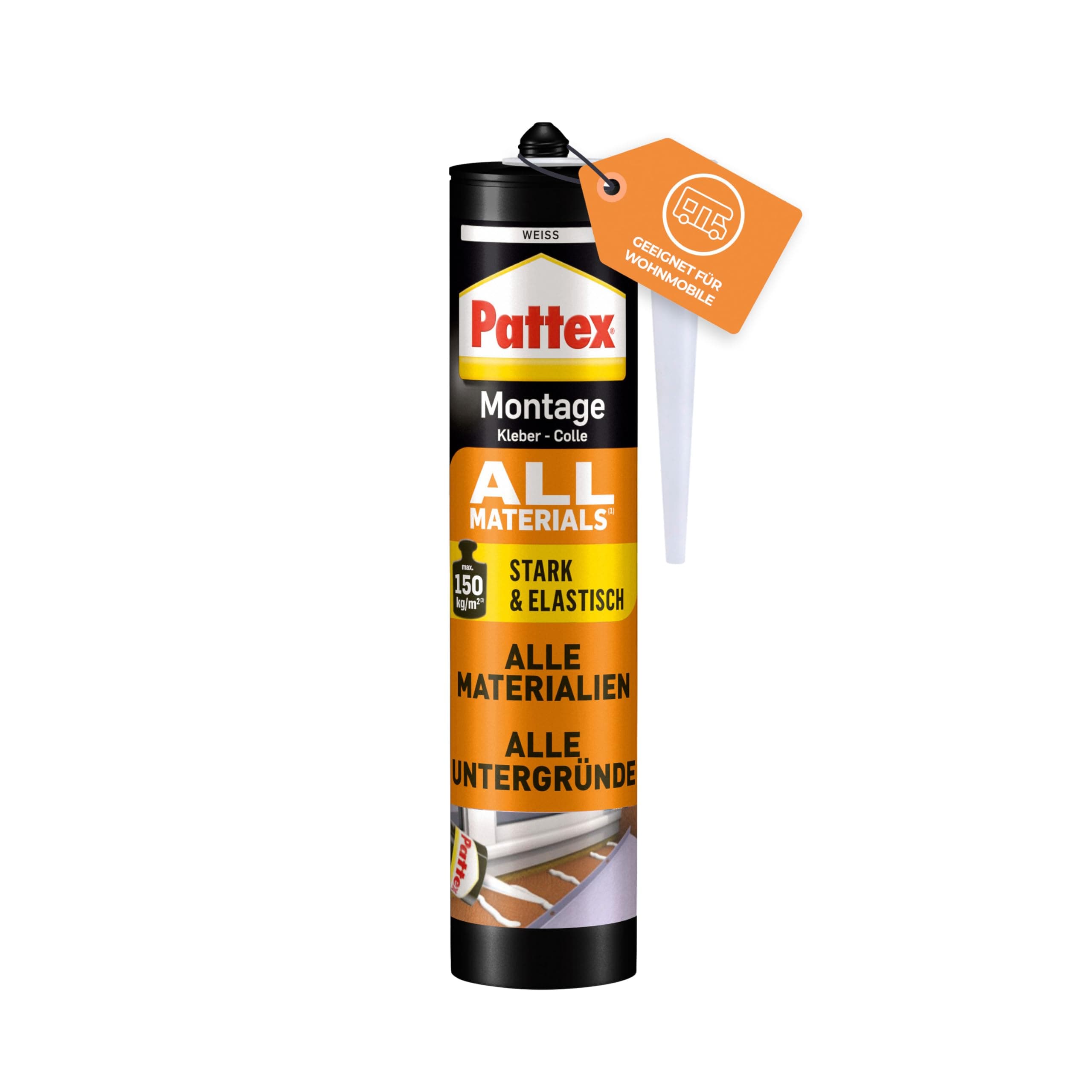 Pattex Montagekleber All Materials, stark haftender Alleskleber, Kraftkleber für innen & außen, Kleber für saugende und nichtsaugende Materialien, 1 x 450g