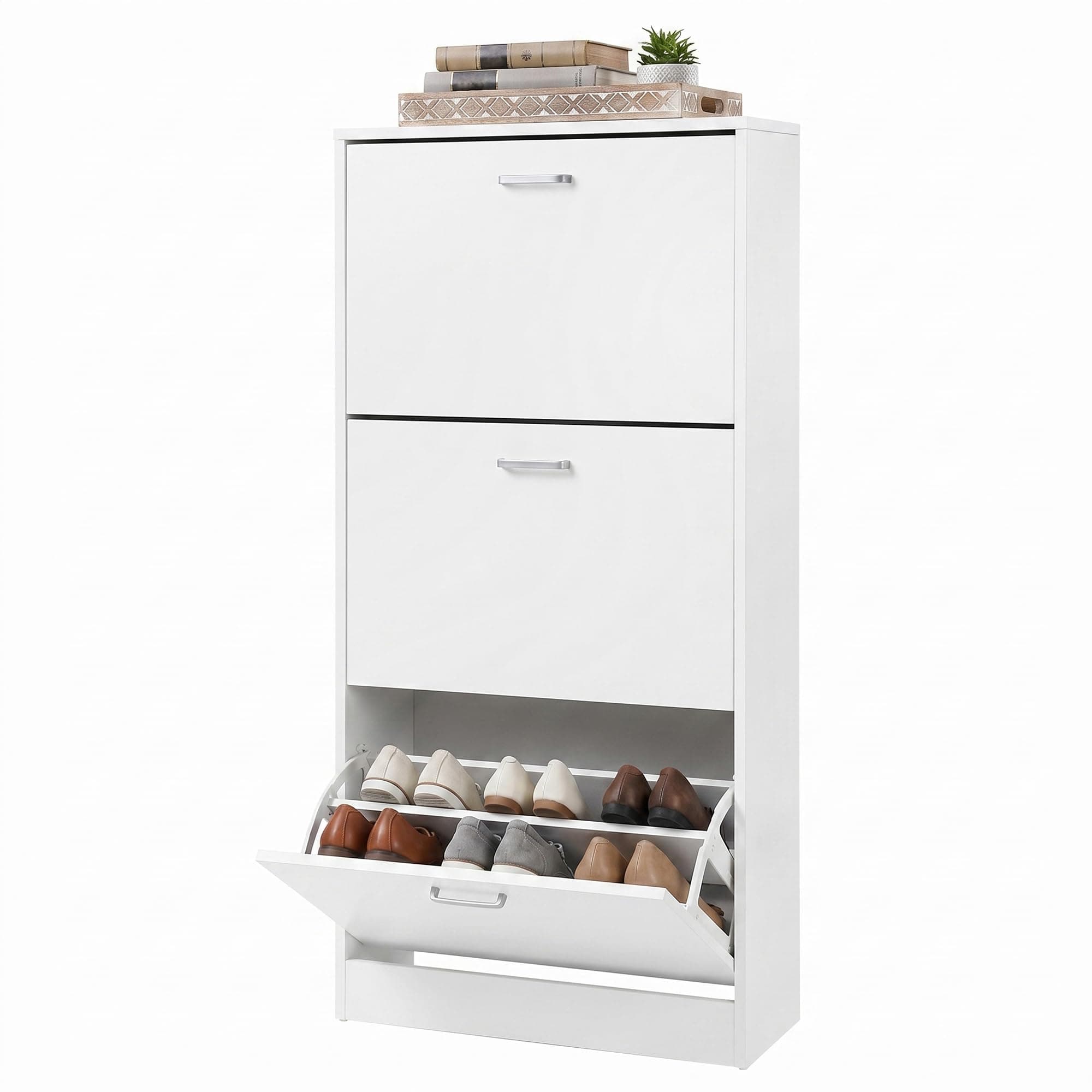 VASAGLE Scarpiera a 3 Piani Scaffale Portascarpe Cassettiera con 3 Scomparti Profondi Color Bianco Regolabile, 60 x 24 x 120 cm (L x P x A) LBC03WT