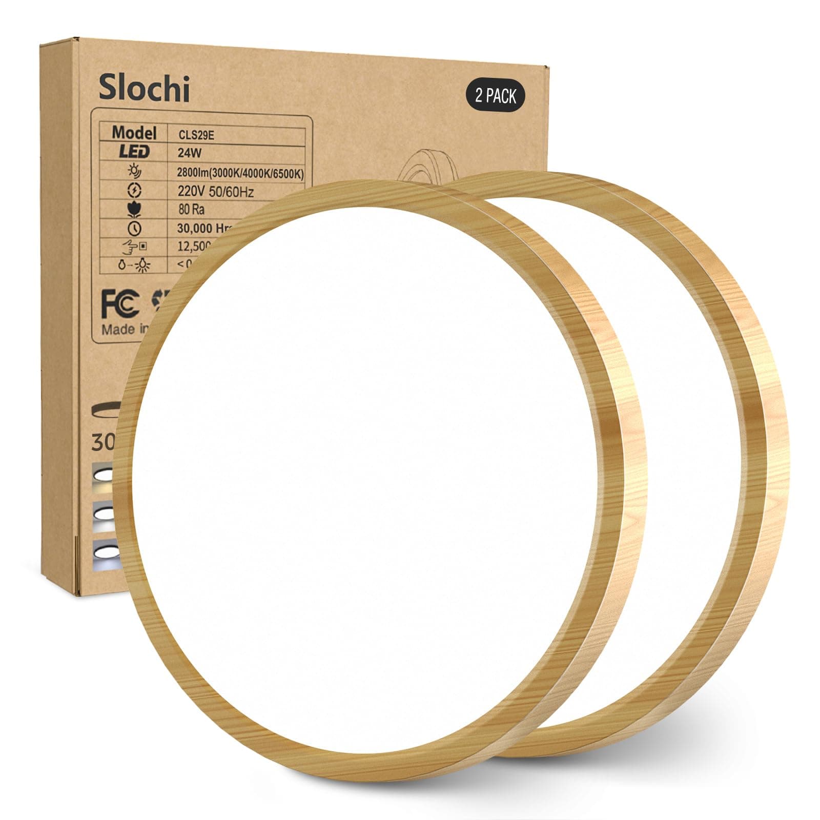 slochi 2 Pezzi Plafoniera LED Soffitto, 3000K/4000K/6500K IP44 Impermeabile Lampada da Soffitto, 24W 2800LM Plafoniera Bagno per camera da letto, Cucina, Soggiorno, Balcone, Ø30cm