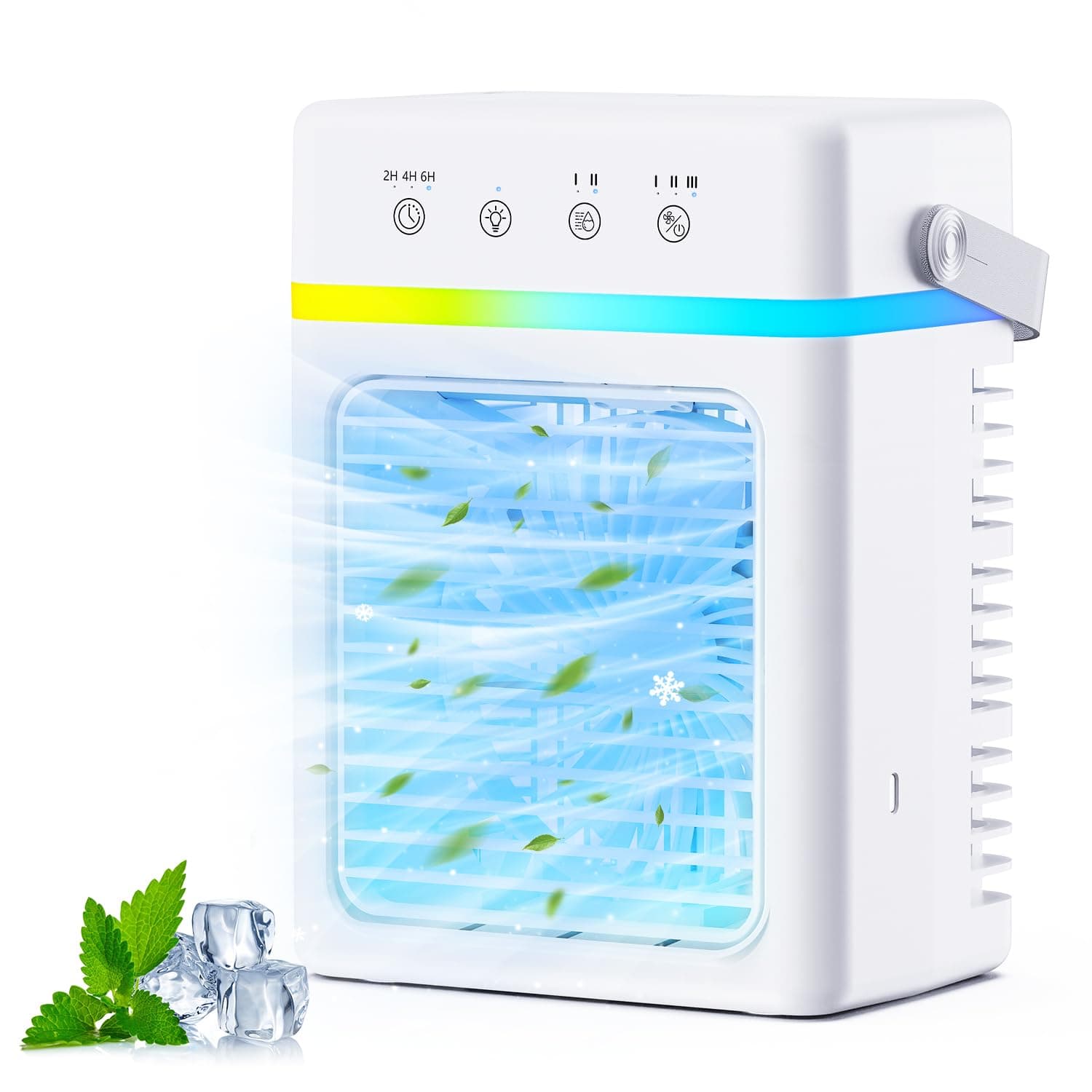 Condizionatore Portatile 900ml Silenzioso, Raffreddatore D'aria 3 Velocità & 3 Modalità, Climatizzatore USB con Nebulizzazione 4μm, Luci LED & Risparmio Energetico, Ideale per Casa, Ufficio, Campeggio