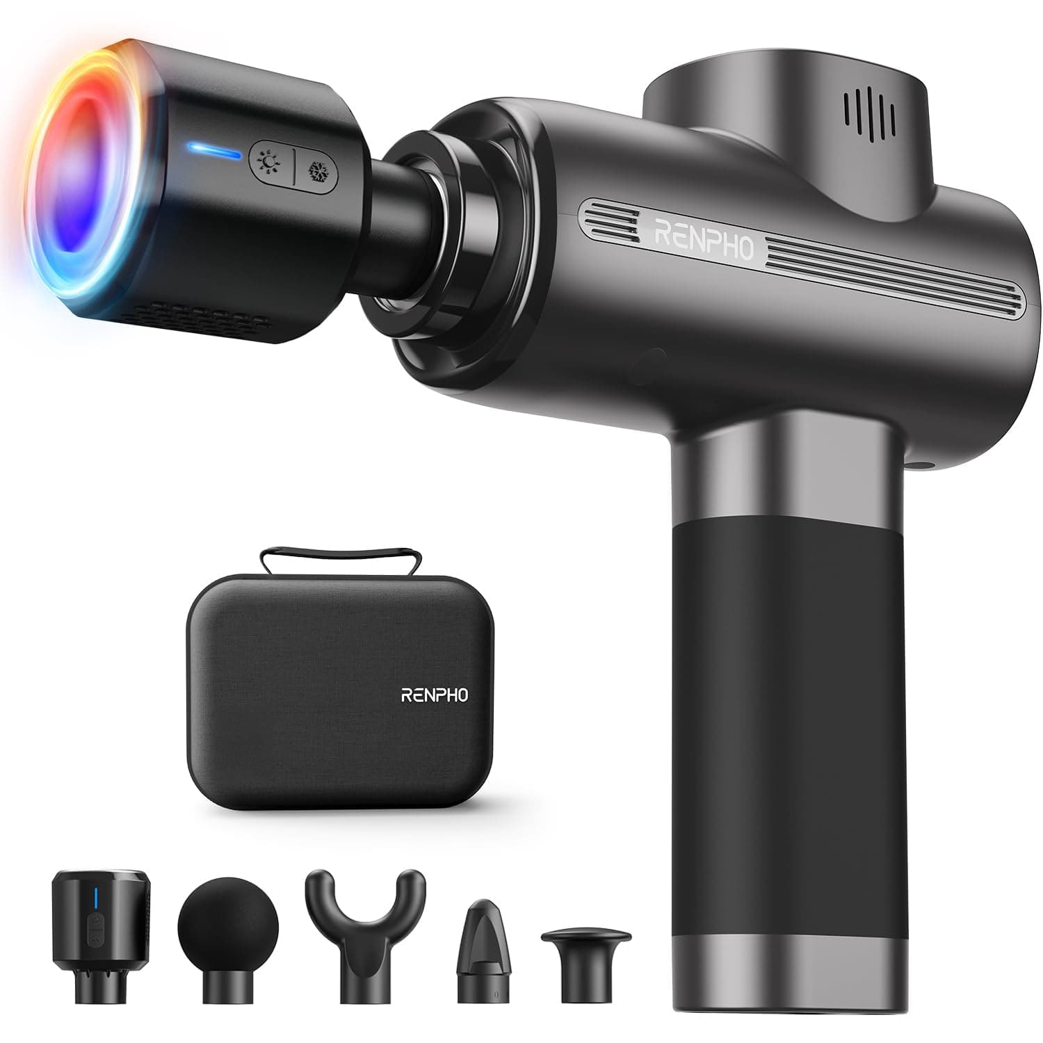 Pistola de Masaje Muscular Calor y frío, Pistola de Masaje RENPHO, Masajeador de Motor de Tejido Profundo de 3200 rpm, Massage Gun, Para el Hogar, Gimnasio, Relajación Muscular de Cuerpo Completo