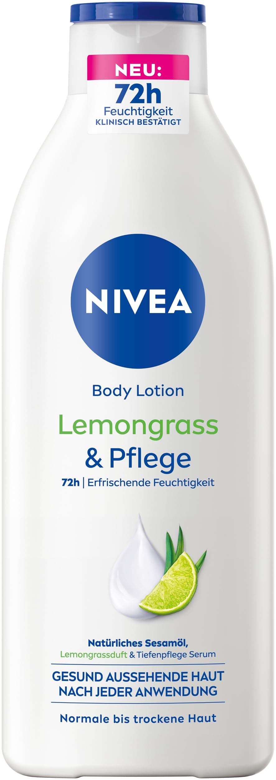 NIVEA Body Lotion Lemongrass & Pflege, Körpercreme mit Tiefenpflege Serum für 72h Feuchtigkeit, Körperlotion mit Sesamöl und erfrischendem Duft (400 ml)