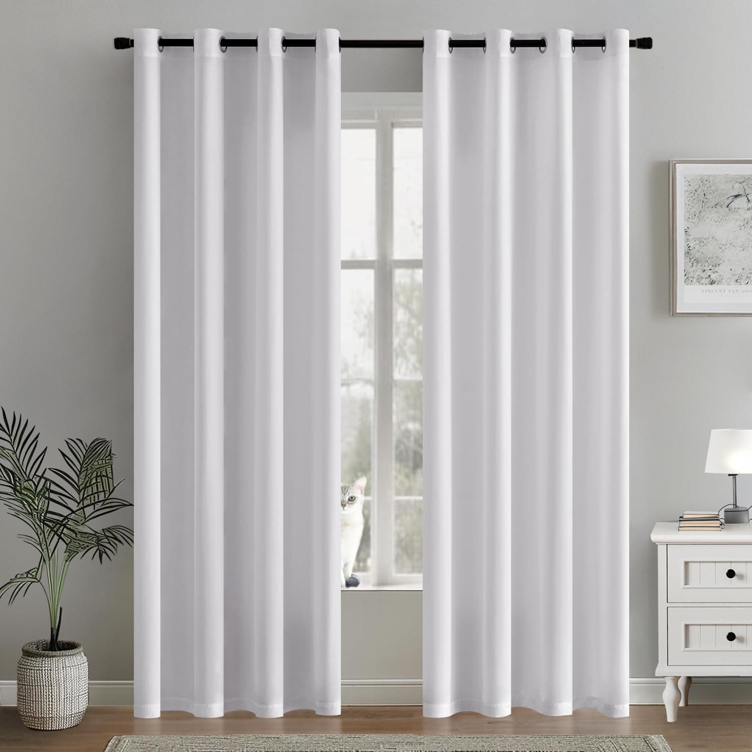 MIULEE Voile Gardinen mit ösen Vorhänge Halbtransparent Stores Vorhang Transparente ösenschal Wohnzimmer Schlaufenschal 2er Set 140x235cm Weiß