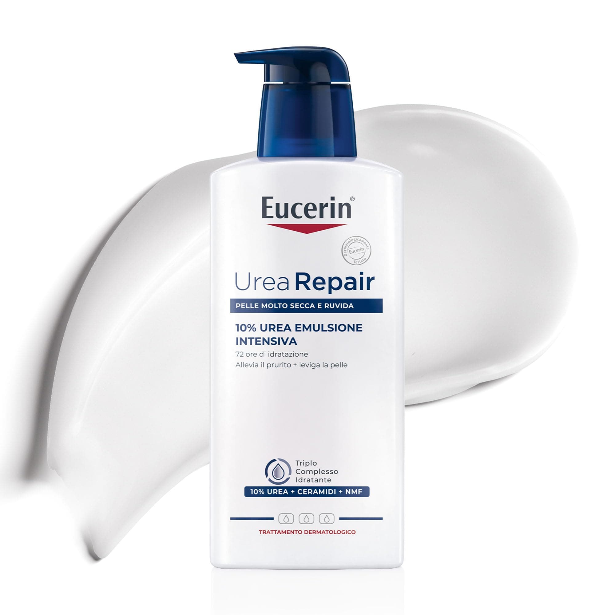 Eucerin Urea Repair Emulsione Intensiva 10% 400 ml, Crema idratante corpo per 72 ore, Crema Urea al 10% e Ceramidi per un sollievo immediato della pelle secca, molto secca e ruvida