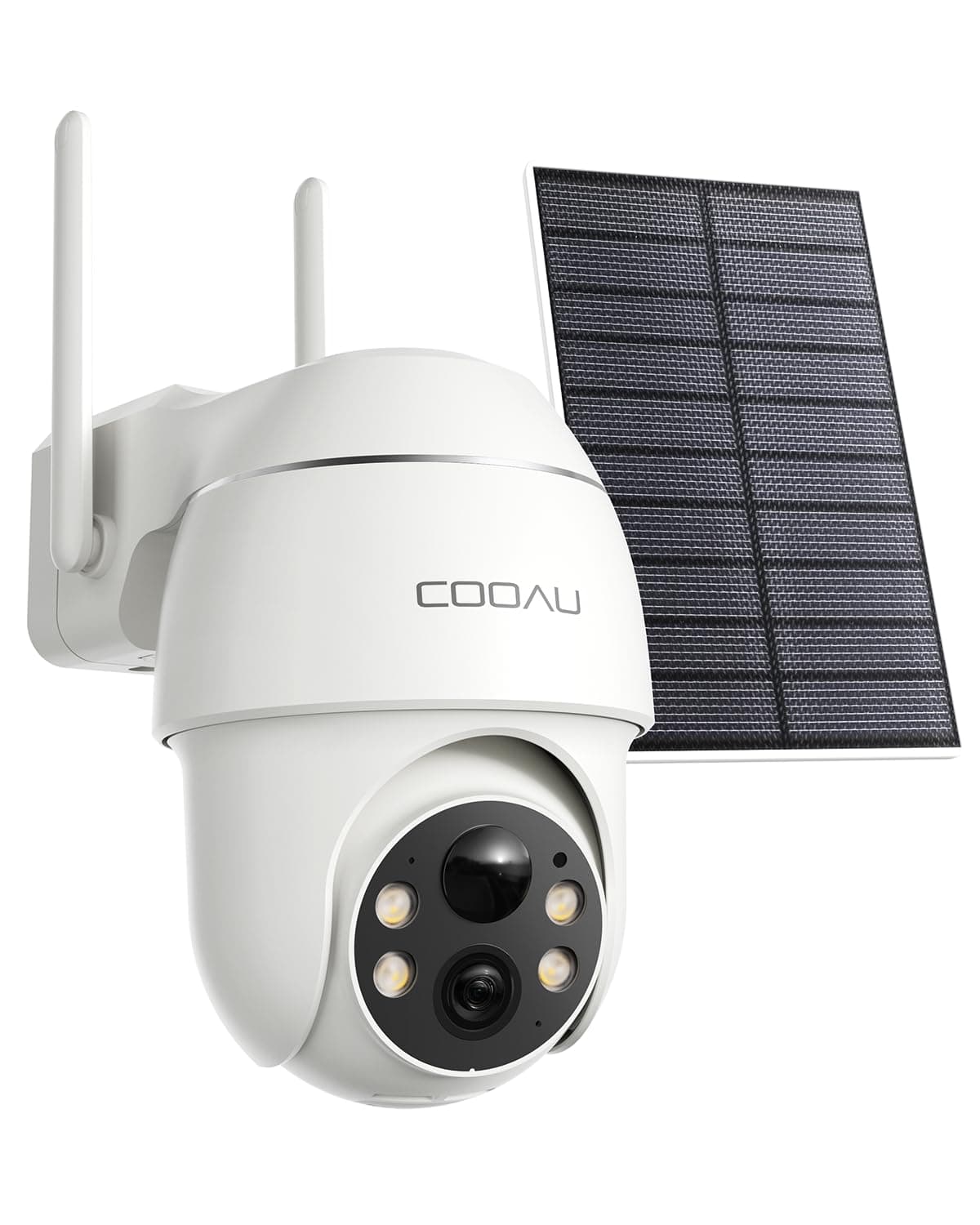 COOAU 4 MP Cámara Vigilancia WiFi Exterior Solar con batería Exterior, 365 días con Panel Solar, 2,5 K, cámara inalámbrica de vigilancia con panorámica de 360 Grados, 4 LED de Color, visión Nocturna