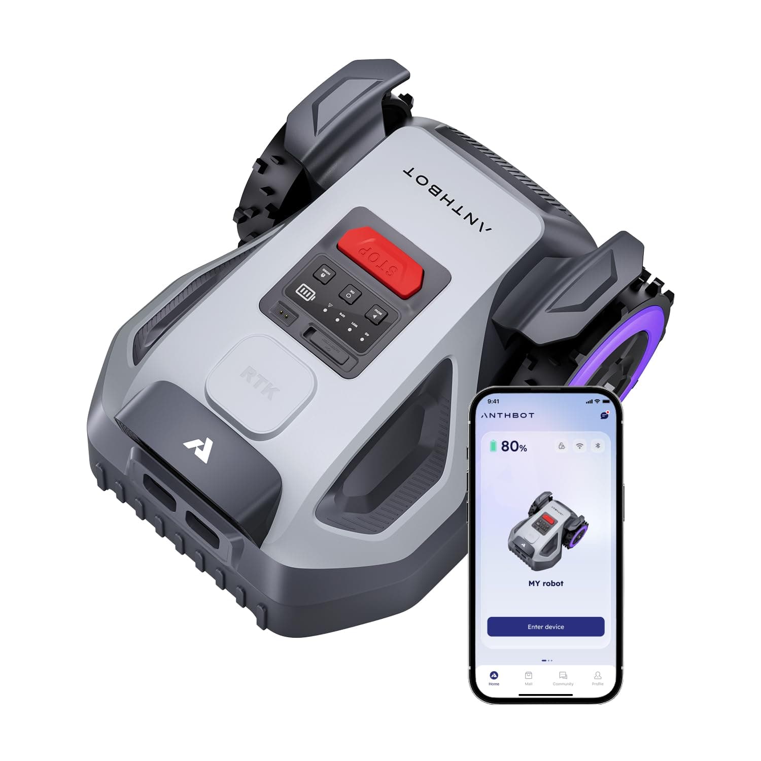 ANTHBOT Tondeuse Robot M5, 500 -700㎡，NetRTK + 4G, Double RTK+Vision IA, ACC Cartographie Automatique, Gestion Multi-zones, Programmation de la Tonte, 150㎡/h, 3-7CM Réglage de la Hauteur de Coupe