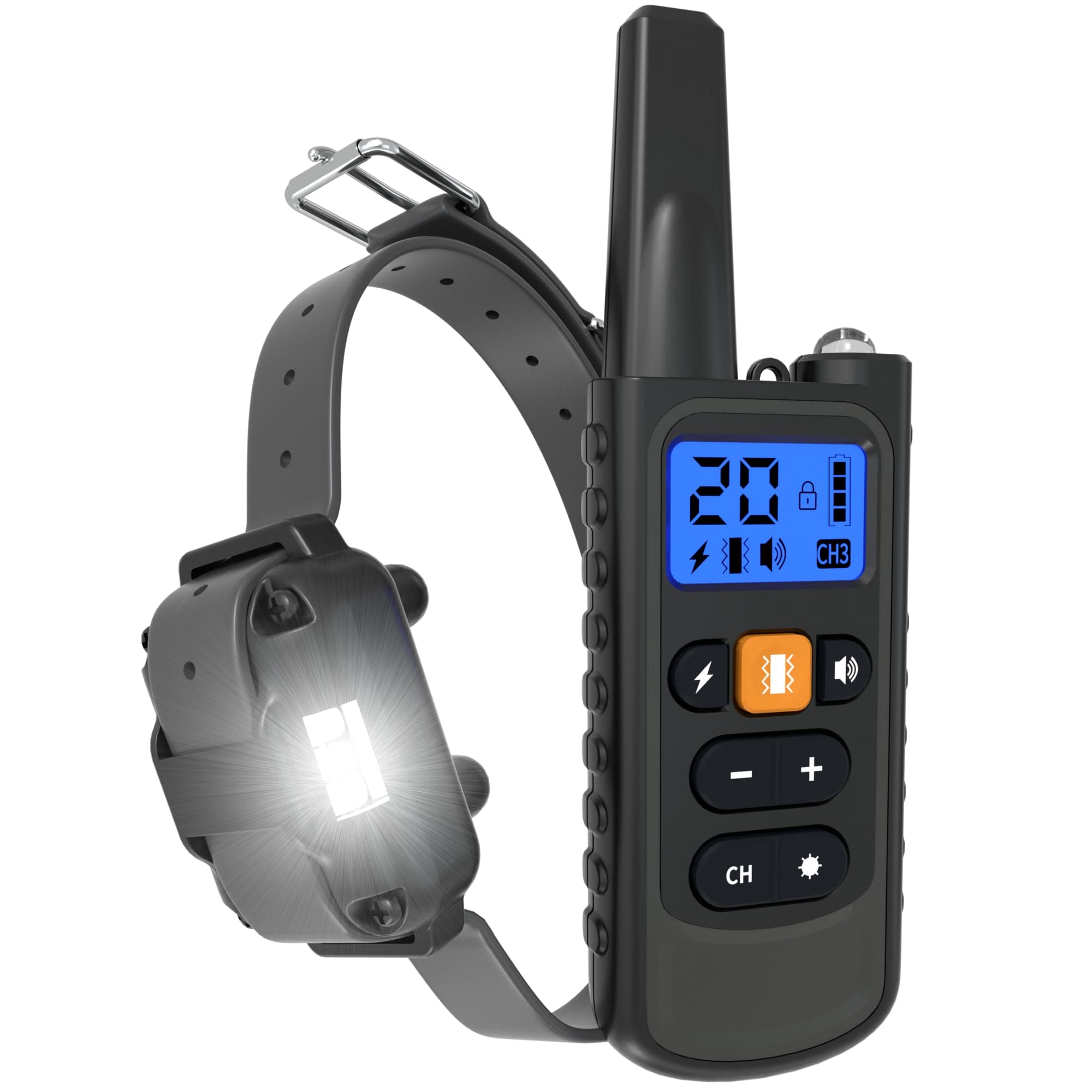 Meloive Collier de Dressage pour Chiens Rechargeable,Portée de 3000m,avec Mode Vibration,Son,Choc Statique et Lumière,IPX67 Résistant à L’Eau,Adapté Aux Chiens de Petites et Moyennes Tailles