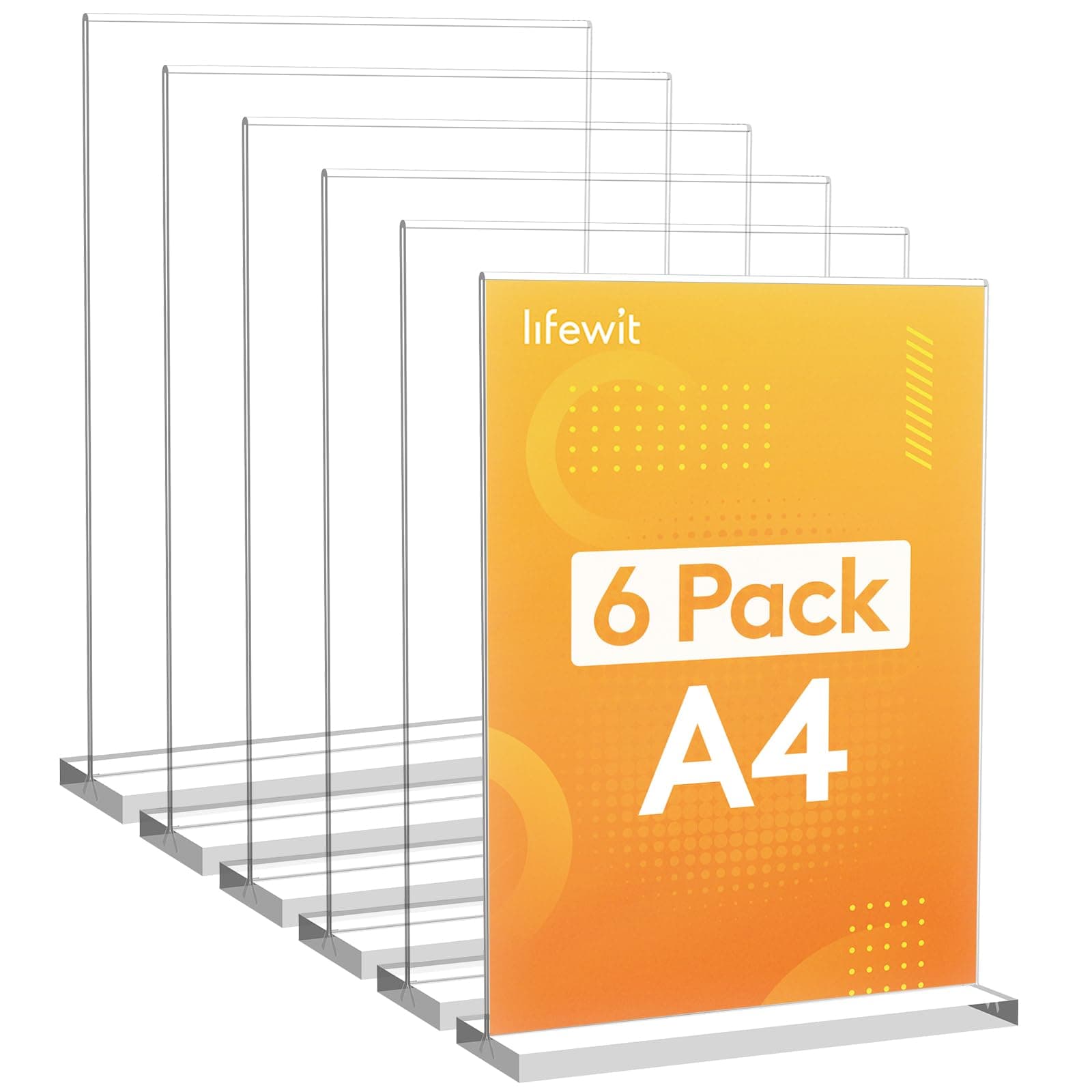 Lifewit 6 Espositori Porta Depliant A4 in Acrilico, Supporto Trasparente a Forma di T, Cornice per Foto, Espositore Volantini per Reception, Ufficio, Negozio, Ristorante, Hotel, 30 x 21 cm