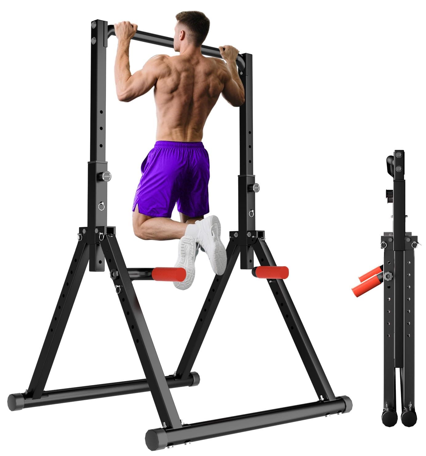 WATBKHE Estación plegable para dominadas de pie para gimnasio en casa, multifuncional, para entrenamiento de fuerza
