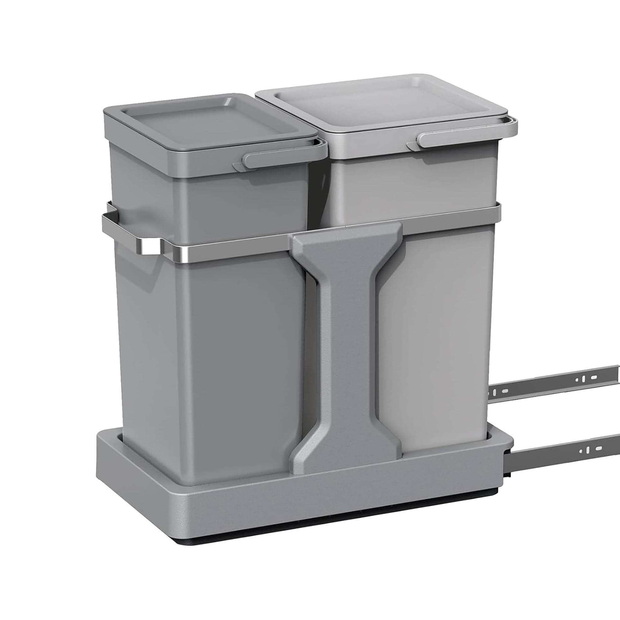 EKO Poubelle Cuisine Double Tri 2 Compartiments 20L + 15L Extractible | sous Évier avec Rails Coulissants | Fermeture Silencieuse Compact Double