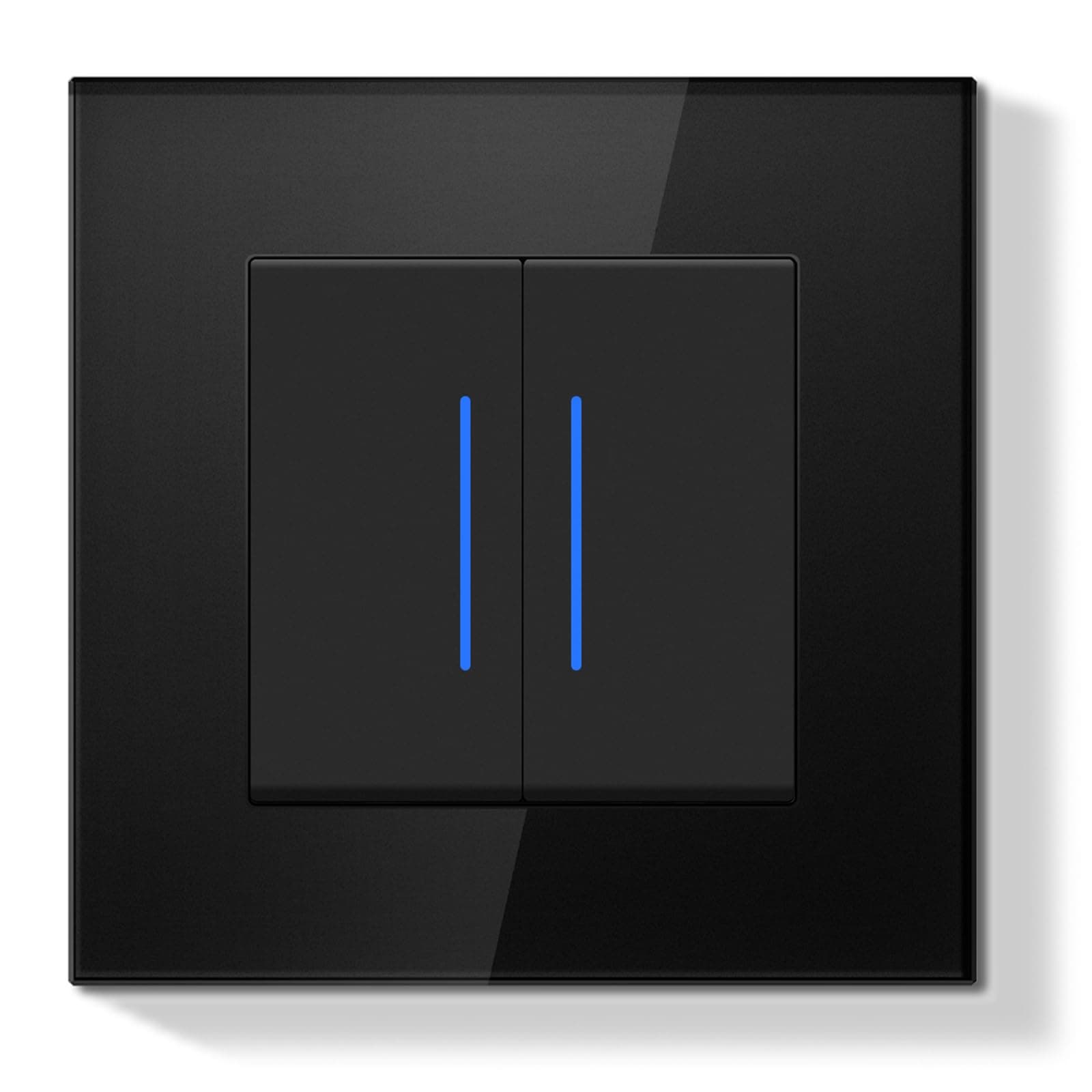 BSEEDLIFE Interrupteur Mural 2 Gang 2 Voie 86 * 86mm,Interrupteur Encastrable Modern avec Indicateur LED avec Cristal Cadre en Verre,Installation Facile,Noir