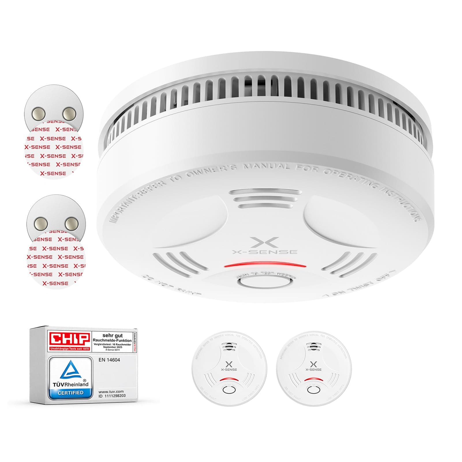 X-Sense Rauchmelder mit 10 Jahre Batterie und Magnethalterung, Feuermelder, TÜV Rheinland-Zertifiziert, mit Stummschalt- und Selbsttest-Funktion, SD11, 2er Set