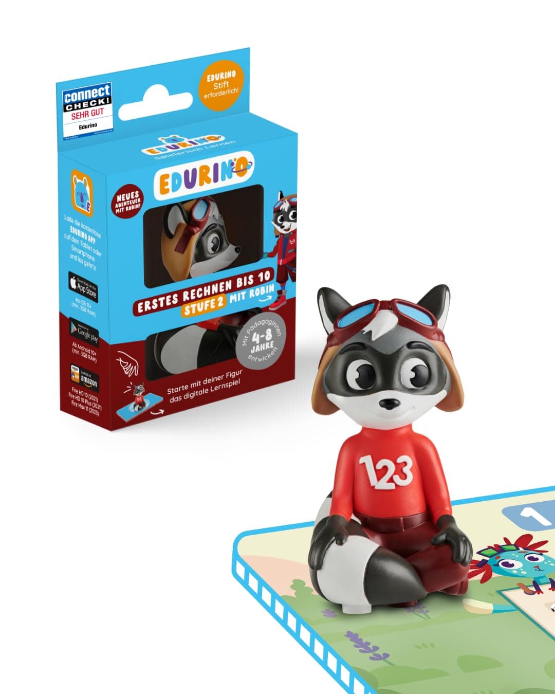 Edurino Figur Robin Erstes Rechnen bis 10 (Stufe 2) ab 4 Jahren inkl. App | Innovatives und digitales Lernspiel | Zahlenverständnis | Zahlen sortieren & ordnen | Erstes Plus- & Minusrechnen