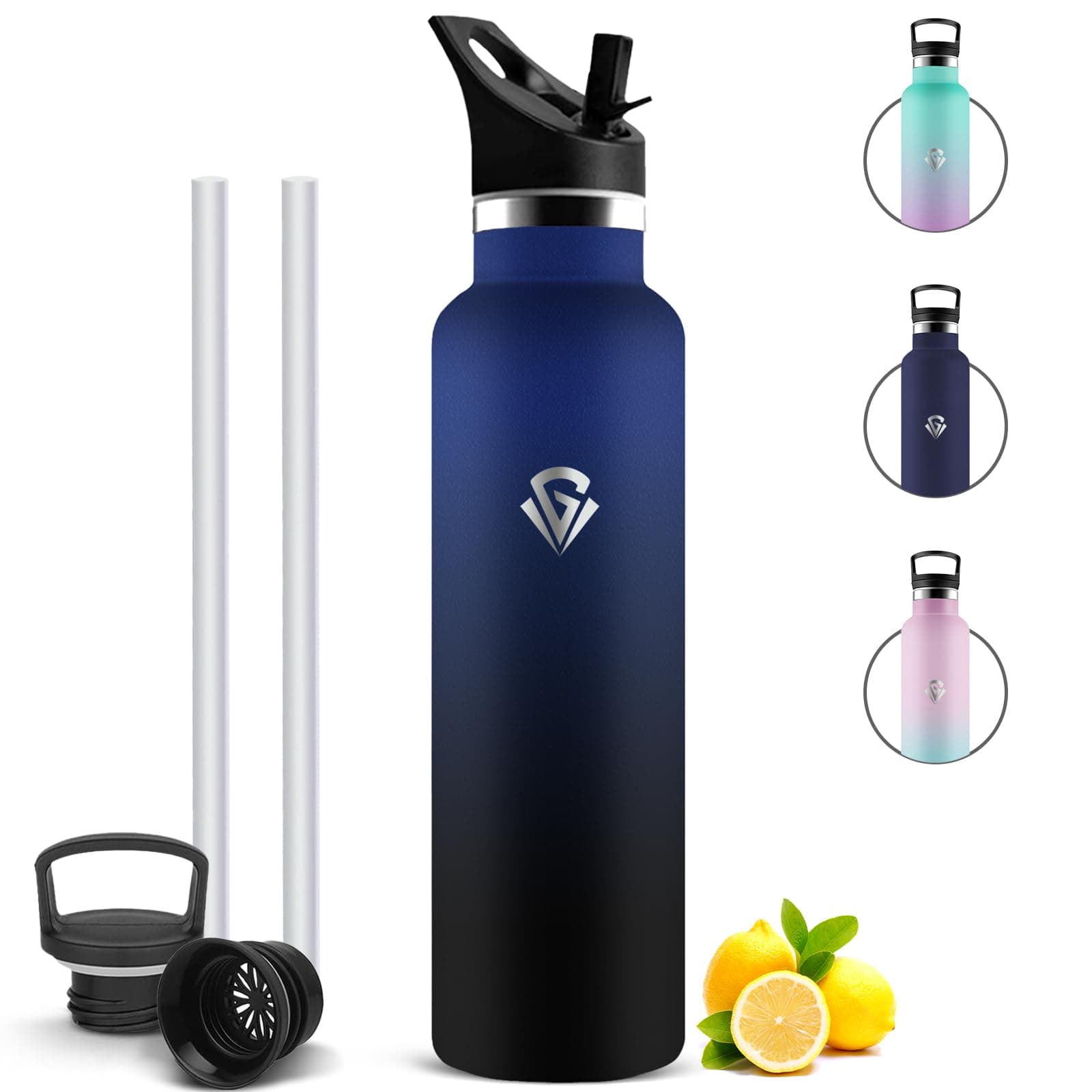 Mujigaga Botella Acero Inoxidable, Cantimplora Termica con 2 Tapones, Prueba de Fugas Termo sin BPA, Botella Agua Gimnasio con Pajita y Filtro para Bicicleta, Hogar, Oficina