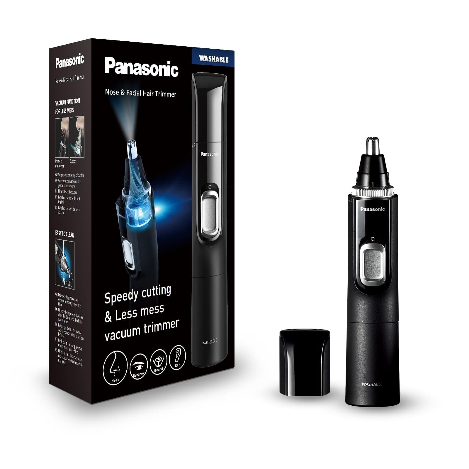 Panasonic ER-GN300-K503 Trimmer de Vello De Nariz para Hombres, Afeitadora Eléctrica Premium, Trimmer para Vellos de la Nariz, Orejas y Cejas, Resistente Al Agua, Funciona con Batería, Negro