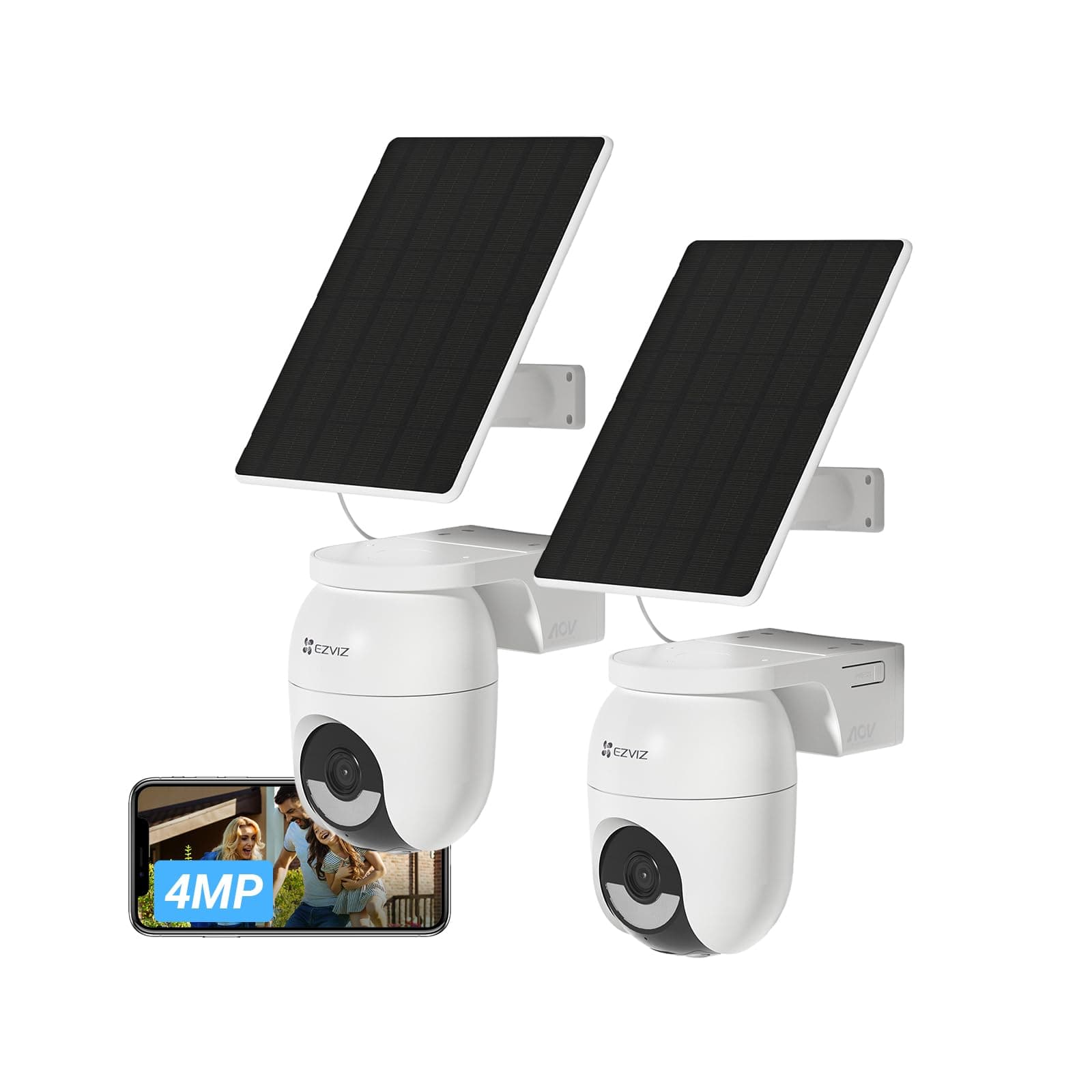 EZVIZ 2K+ Caméra Extérieure sans Fil avec Mode AOV, Caméra Solaire Exterieur PT avec Détection de Personnes et de Véhicules, Vision Nocturne Couleur & Défense Active, WiFi 6, CB8 Lite 4MP Kit 2 PK
