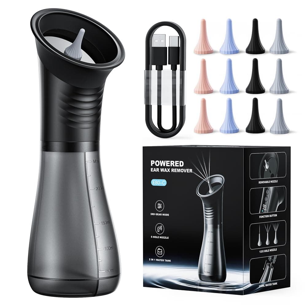 Limpiador de Oidos Cera, Temodu con Pantalla LED，Sistema Recargable para la Eliminación de Limpiador de Oidos Cera, 3 Modos de Presión (12 Boquillas)