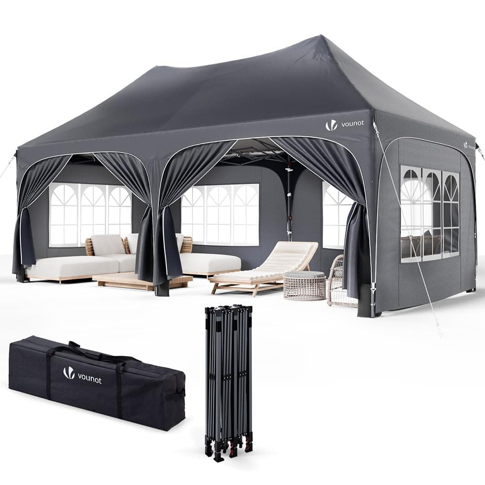 VOUNOT® Tonnelle de Jardin Extérieur 3x6m Barnum Pliant avec 6 Parois Amovibles et 6 Sacs de Sable Tente de Reception Imperméable et Anti-UV pour Camping Festival Mariage Sac de Transport Inclus Gris