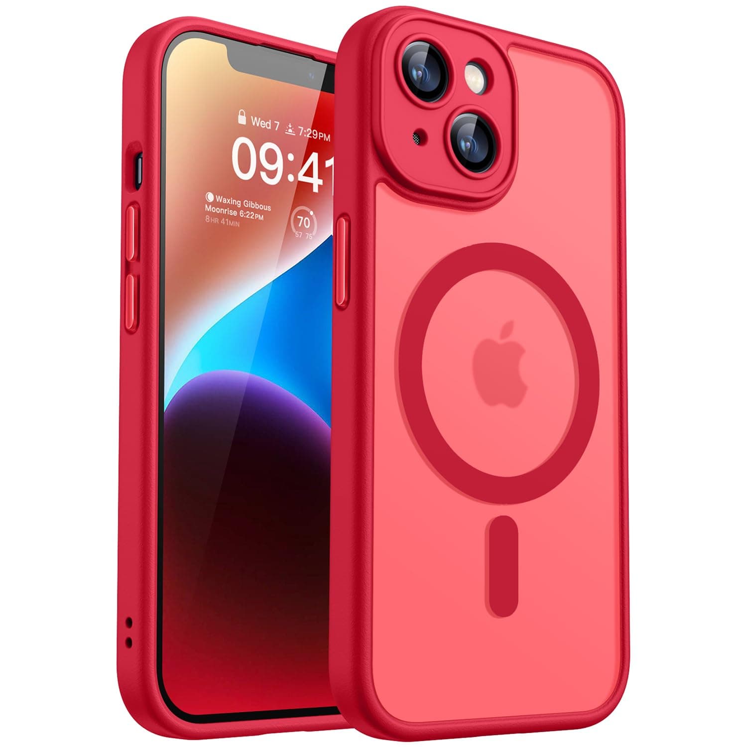 CANSHN Cover Magnetica per iPhone 14(6,1 Pollici), Compatibile con MagSafe, [Protezione Completa Della Fotocamera], Custodia Traslucida Opaca Protettiva Sottile Antiurto,Rosso
