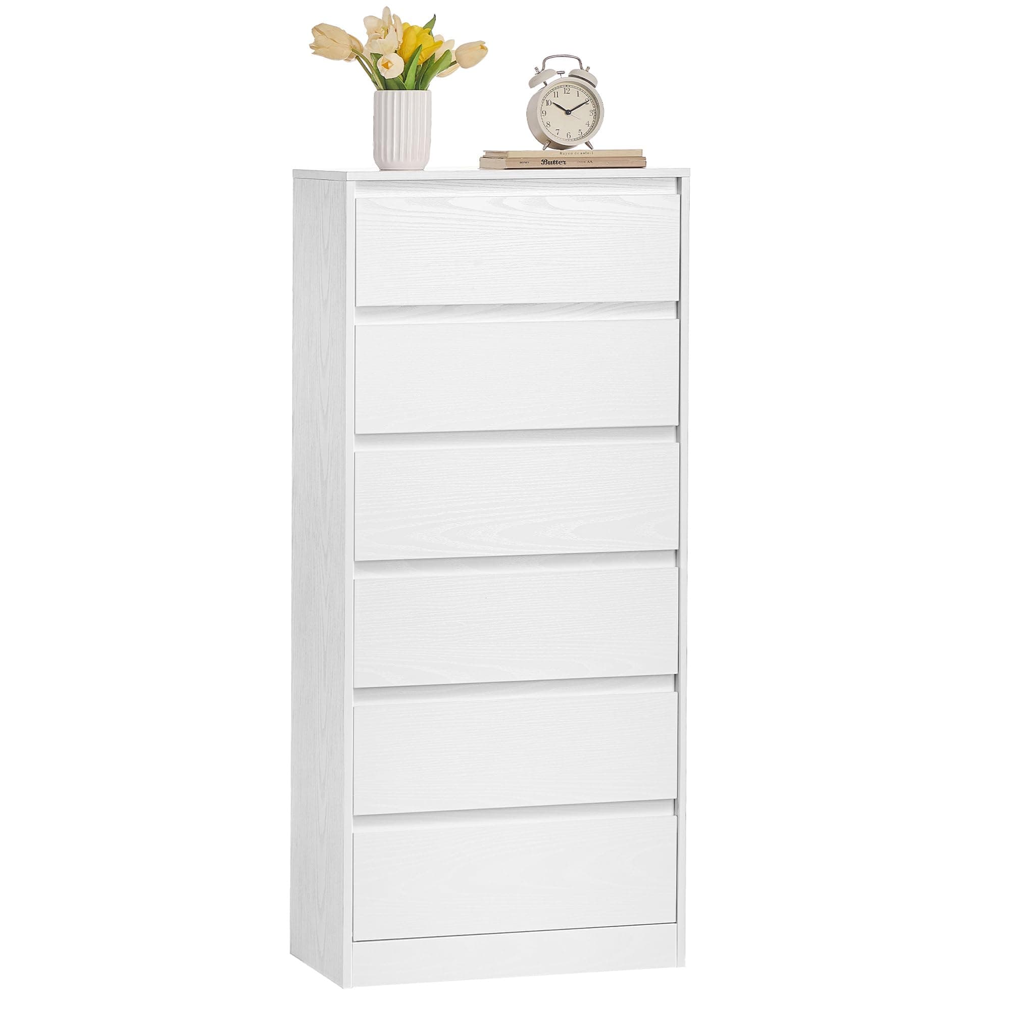 VASAGLE KAILYN Collezione - Cassettiera con 6 Cassetti, Comò, Mobile con Cassetti, Porta Abiti, 30 x 48 x 111,2 cm, Stile Moderno, Bianco Neve LTS606WE01