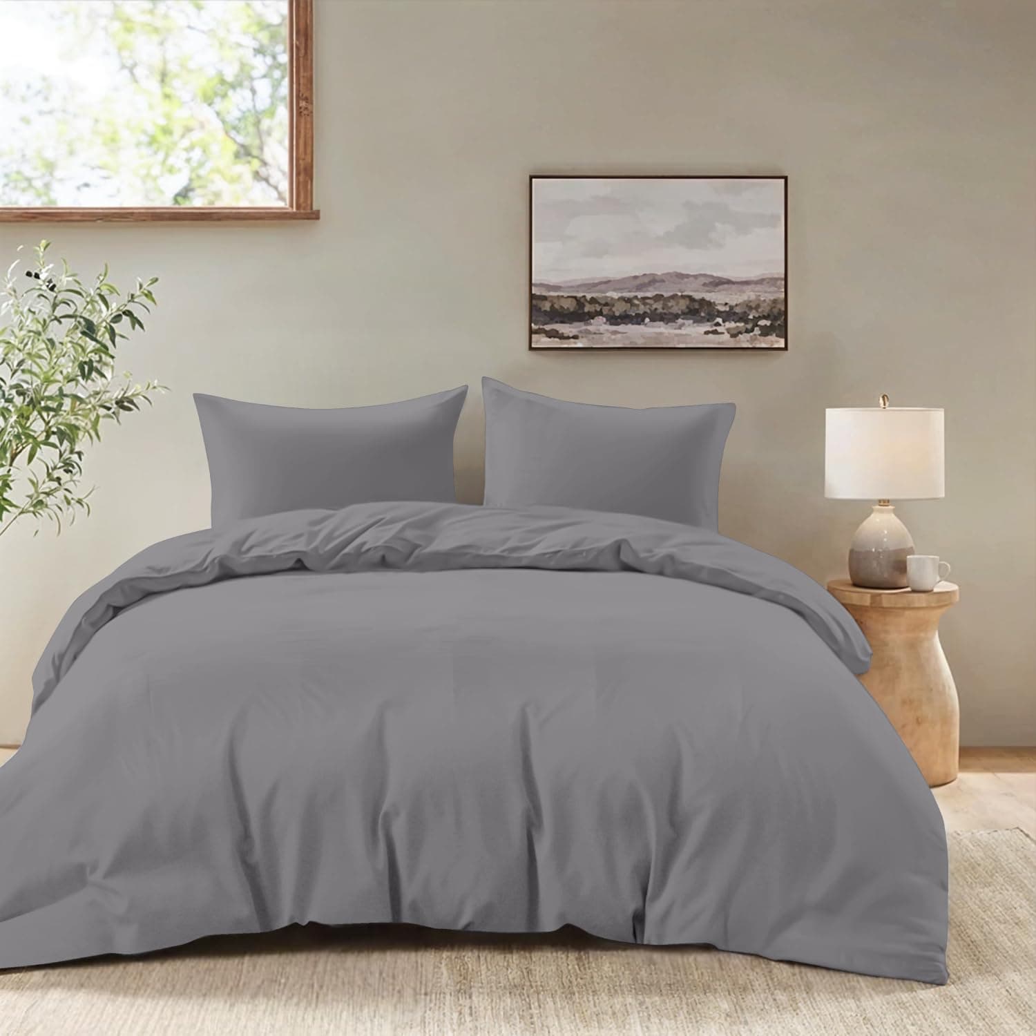 Dreamzie - Housse de Couette 220x240 avec 2 Taies Oreiller 65x65 - Parure de Lit Adulte 3 pièces en Microfibre Douce Anthracite - Certifiée Oeko-Tex
