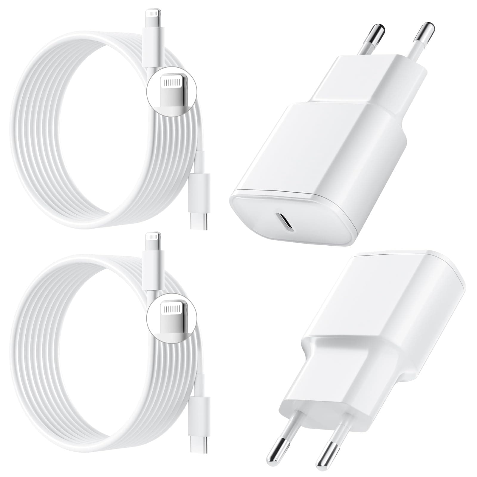 25W Cargador para iPhone Carga Rapida, Paquete de 2 Cagador USB C PD 3.0 y Cable Lightning de 2 M para iPhone 14/13/12/11/Pro/Pro MAX/iPad 5/6/7/8/9/Mini 2/3/4/5