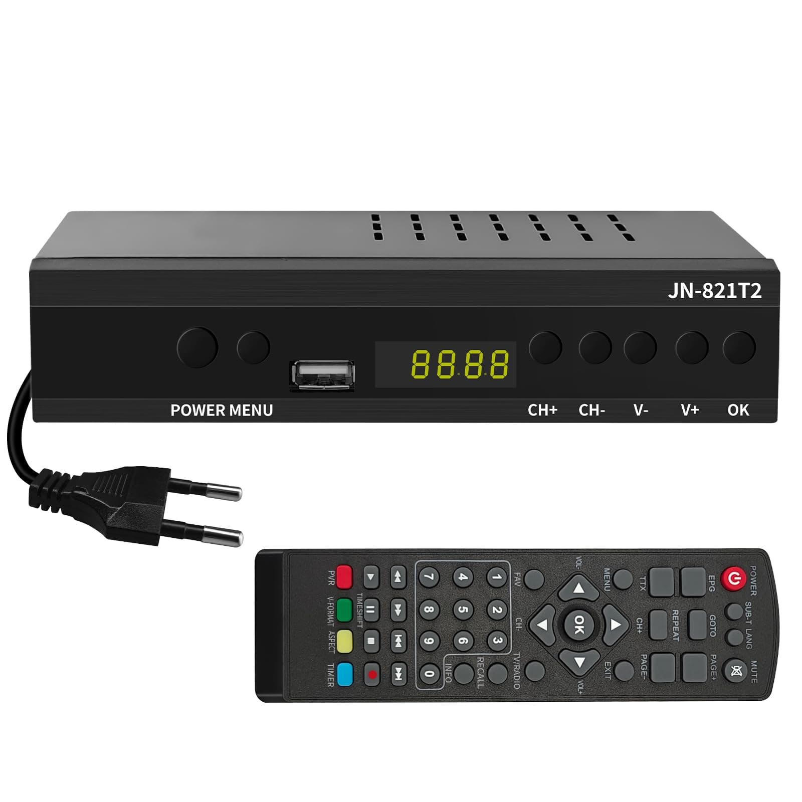 TDT HD Receptor, Decodificador Terrestre, TDT Full HD -DVB-T2 - Compatible con HEVC265 - Digital Full HD 1080p/ Dolby/MPEG-2/4, H.265, HD, DVB-T2