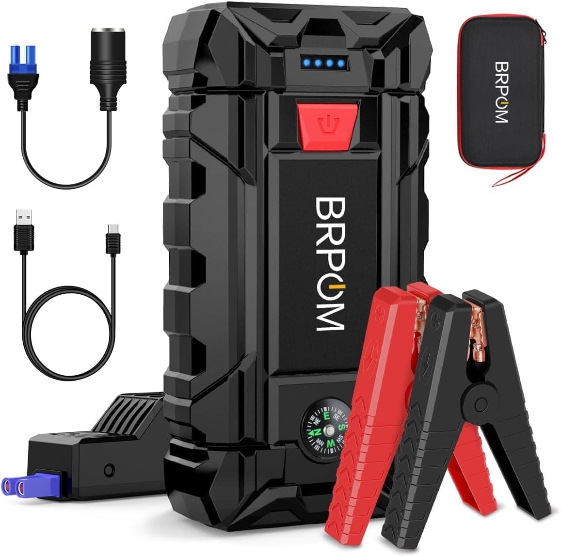 BRPOM Arrancador de Coches, 9000A 26800mAh Arrancador de Baterias de Coche 12V(para 10.0L de Gasolina o 8.0L de Diésel), Jump Starter con Carga Rápida QC3.0, Espera Larga