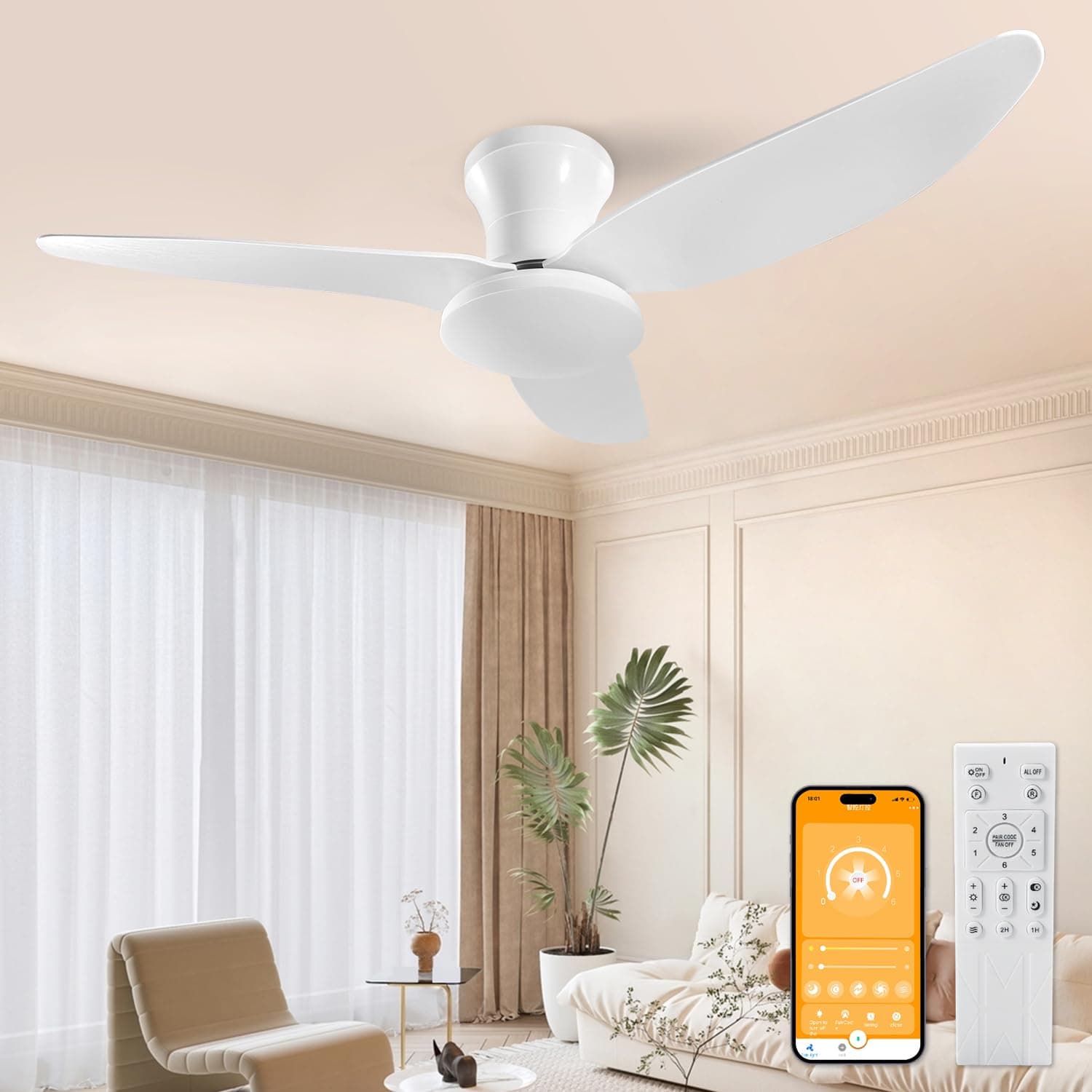 100 CM-Ventilatore da Soffitto con Luce con Telecomando, 60 W Ventilatore da Soffitto Silenzioso 6 Velocità Reversibile, Ventilatore da Soffitto Lampada Dimmerabile Timer per Camera da Letto Soggiorno