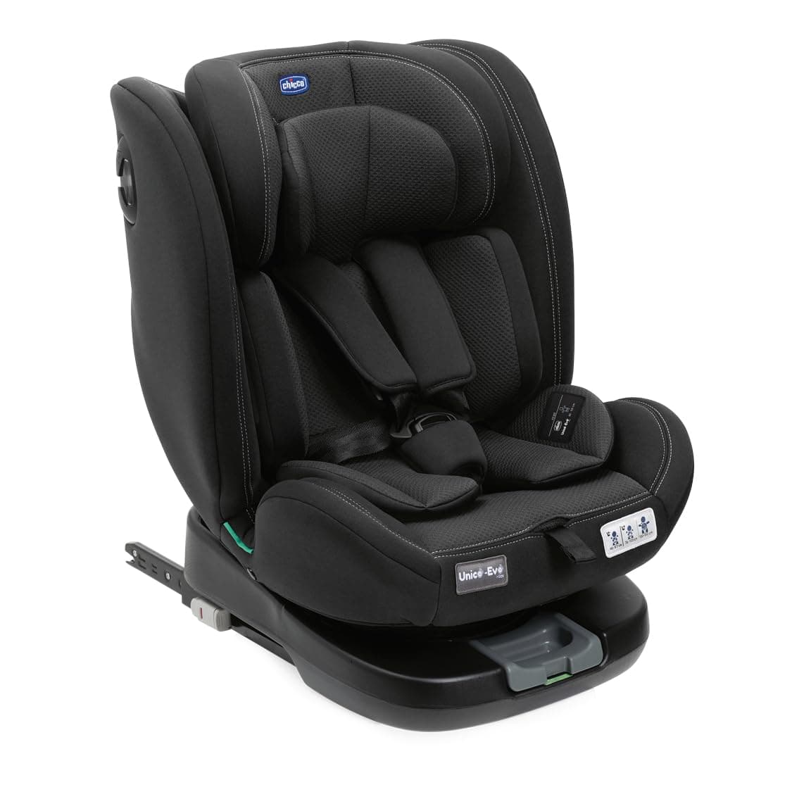 Chicco Unico EVO I'Size Classic, Silla de Coche ISOFIX para Bebés y Niños de 40 a 150 cm, Grupo 0123 Desde Recién Nacido hasta 12 Años, Giratoria 360º, Reductor, Ajustable y Protección Lateral, Negra