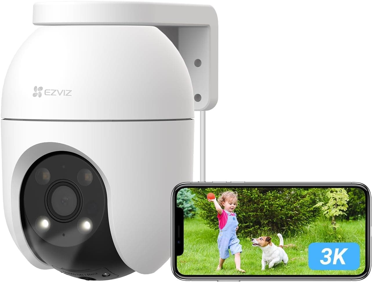 EZVIZ 5MP Pan&Tilt Überwachungskamera Aussen WLAN, 360° Überwachung, Personen-/Fahrzeugerkennung, Zwei-Wege-Audio, Automatischer Verfolgung, Farbnachtsicht, Wetterfest, H.265-Videotechnologie, C8c 3K