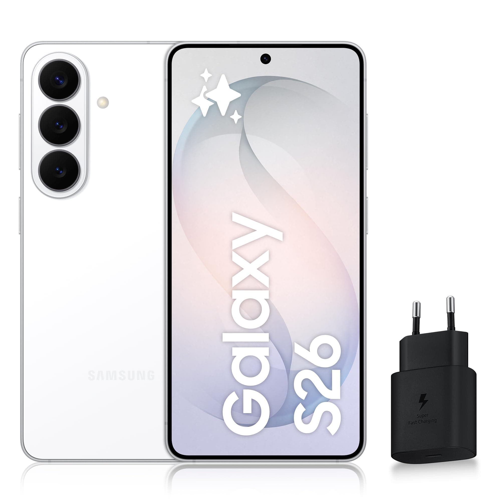 Samsung Galaxy S26, Smartphone Android 5G avec Galaxy AI, 256 Go, Chargeur Secteur Rapide 25W Inclus, Smartphone déverrouillé, Blanc, Version FR