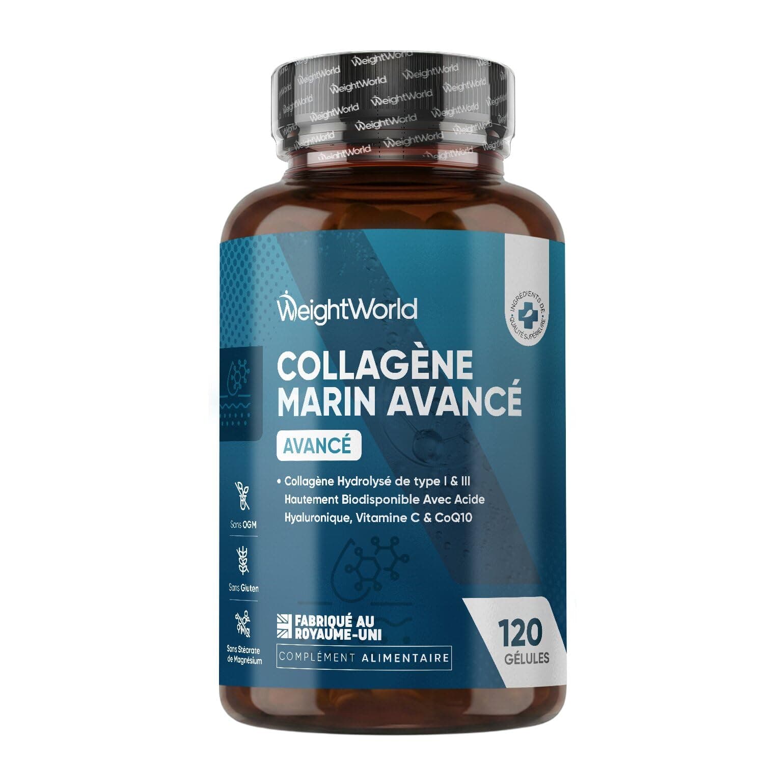Collagène Marin Acide Hyaluronique, 120 Gélules - Peptides de Collagene Marin Hydrolysé, Type 1 & 3 Enrichi en Vitamine C, Zinc, Acide Hyaluronique, Coenzyme Q10, sans Gluten ni Stéarate de Magnésium