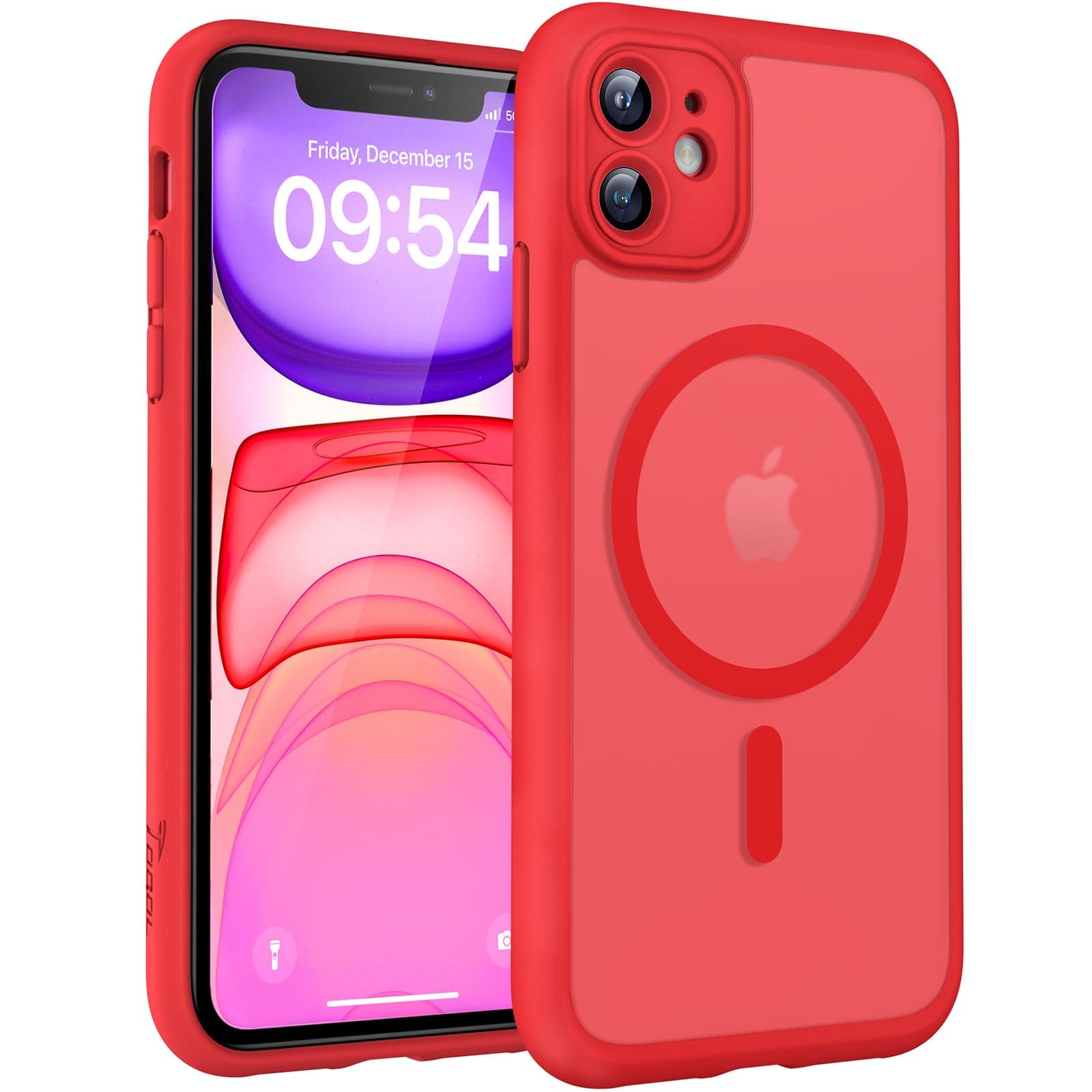 TOCOL Cover Magnetica per iPhone 11 6,1 Pollic, Compatibile con MagSafe, Protezione Fotocamera Integrata, Custodia Antiurto Traslucida Opaca, Rosso