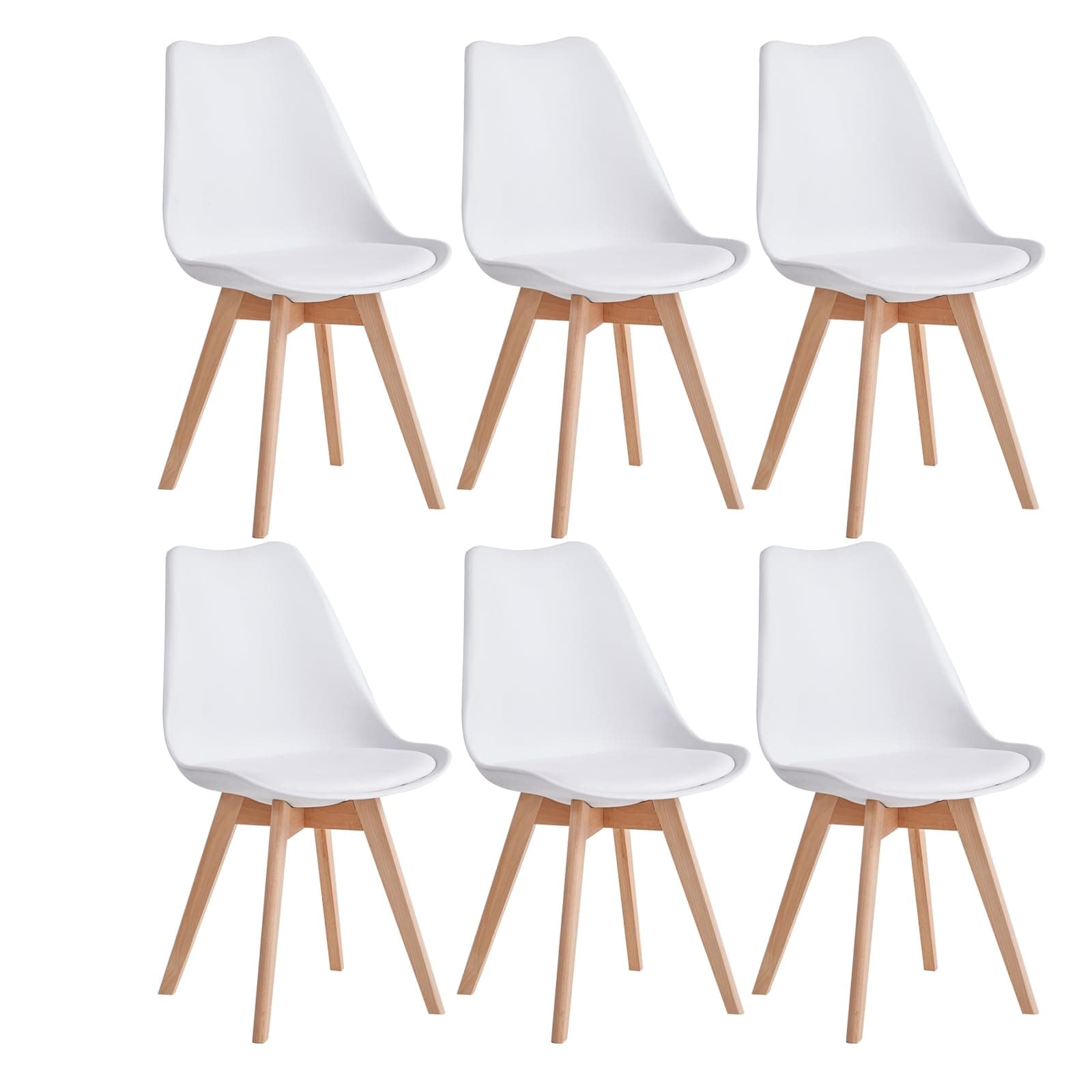 JZGORC Juego de 6 Sillas de Comedor, Sillas de Cocina Nórdicas, Sillas de Oficina con Patas de Haya Maciza para Dormitorio, Sala de Estar, Cocina - Blanco