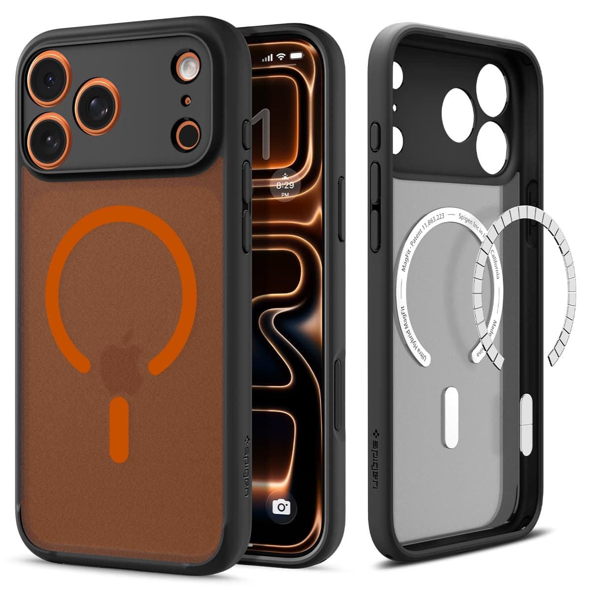 Spigen iPhone 17 Pro Max Hülle Signature Ultra Hybrid MagFit Case Handyhülle Transparent Kompatibel mit MagSafe -Frost Black Orange