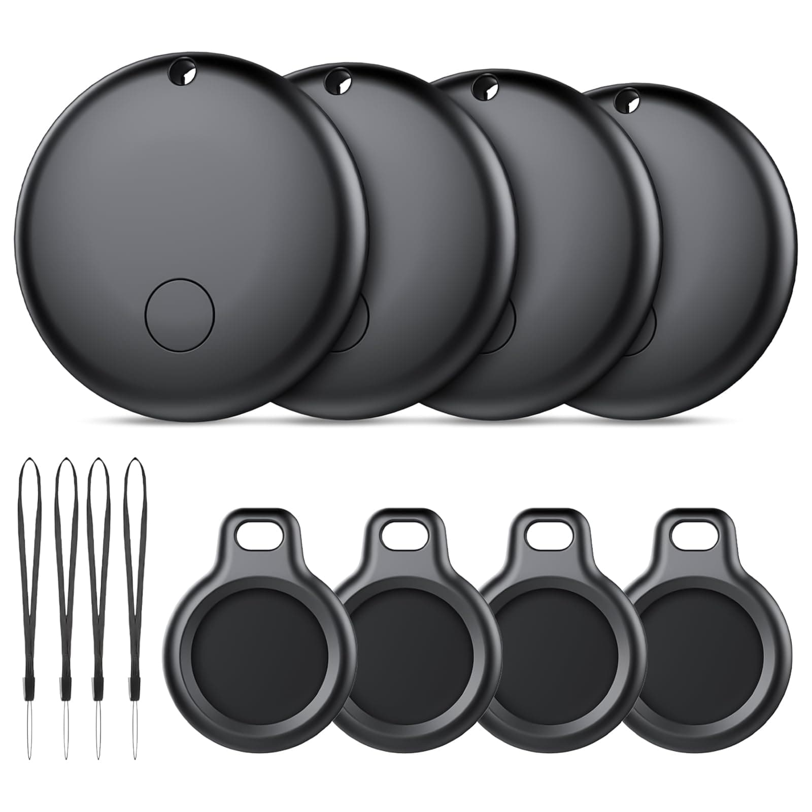 Ajblg Android Smart Tag, Traceur Tag, Fonctionne avec l’app Google Localiser (Uniquement Android), Équipé d'un Étui de Protection, IP68 Imperméable, pour Les clés/Portefeuilles/Valises, 4 Noir