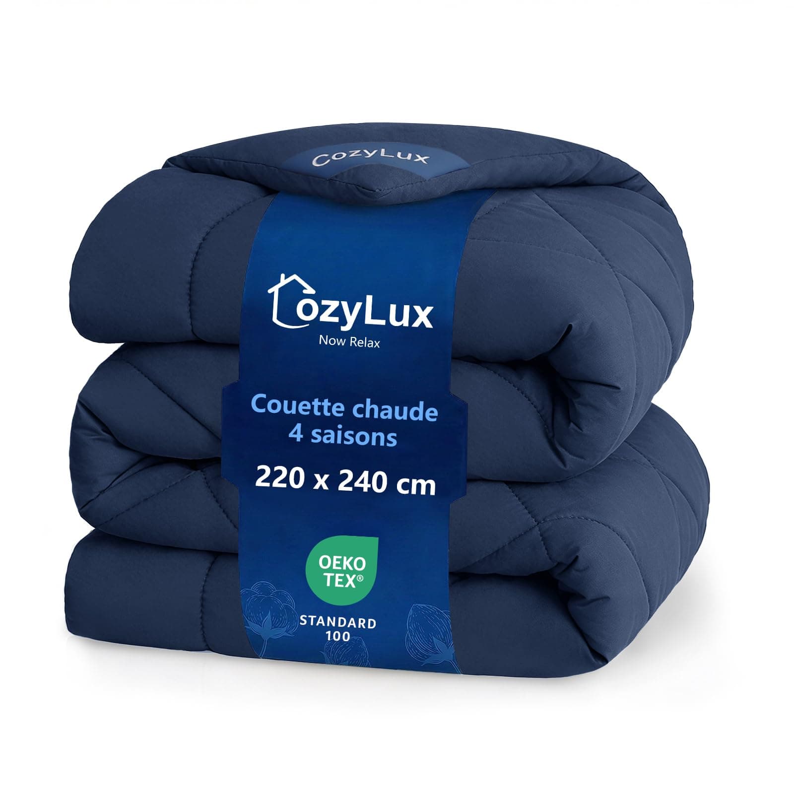 CozyLux Couette 220x240 tempérée pour Lit 2 Personnes, Édredon 300g/m² pour 4 Saisons,4 Boucles D’Angle, Couverture en Microfibre pour Hiver et Automne, Chaud, Lavable en Machine, 240x220, Bleu Marine