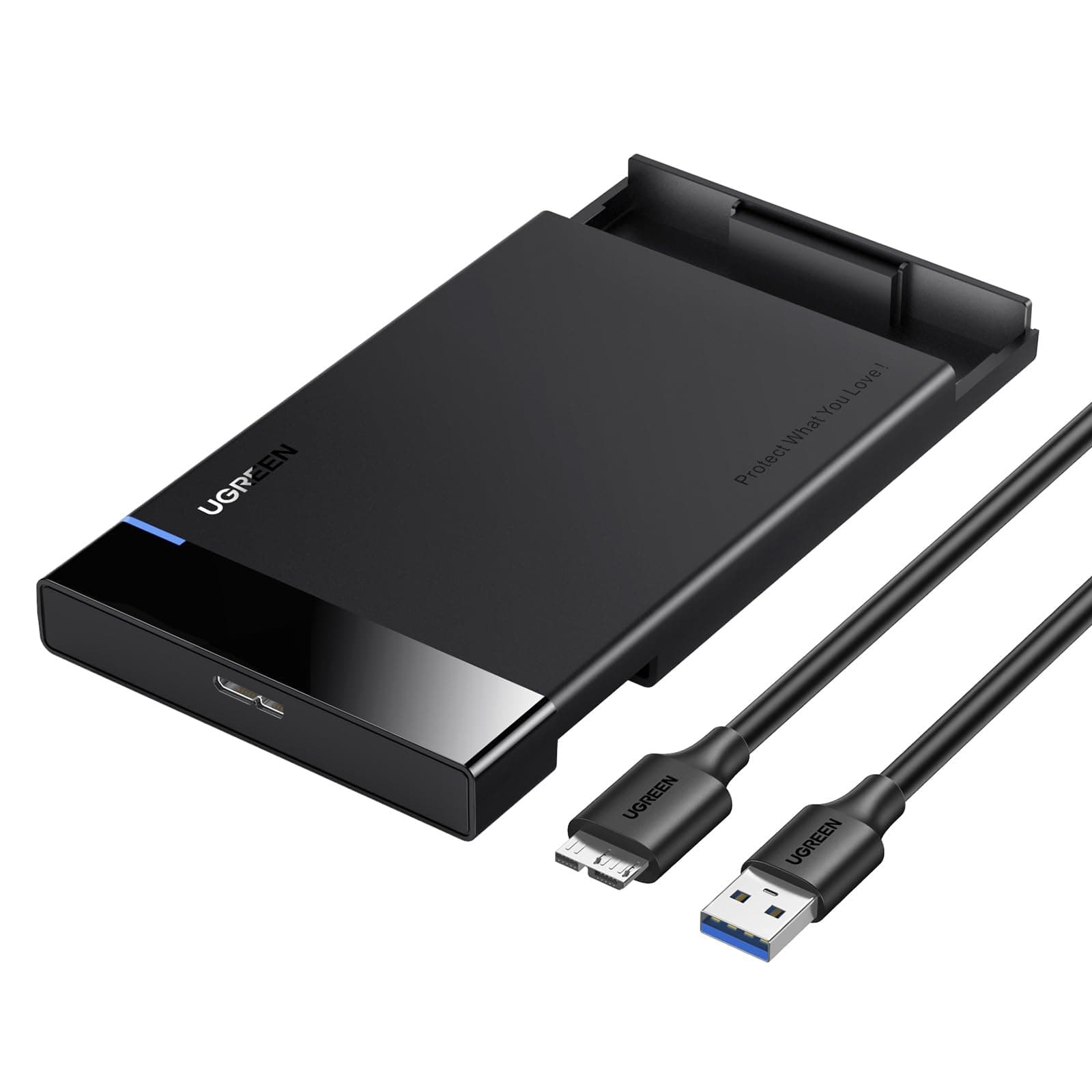 UGREEN Festplattengehäuse 2,5 Zoll Externes Gehäuse für 2.5 Zoll SSD und HDD, UASP unterstützt, werkzeugfreie Montage, USB C3.0 auf SATA III bis zu 5 Gbps SATA Gehäuse mit USB 3.0 Kabel