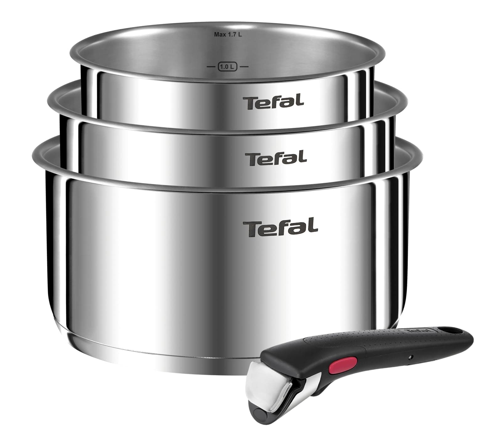 Tefal Ingenio Emotion - Juego de 3 Cazos 16/18/20 cm + Mango extraíble, Apto inducción, antiadherentes, revestimiento titanio, Thermo-signal, apto lavavajillas y horno