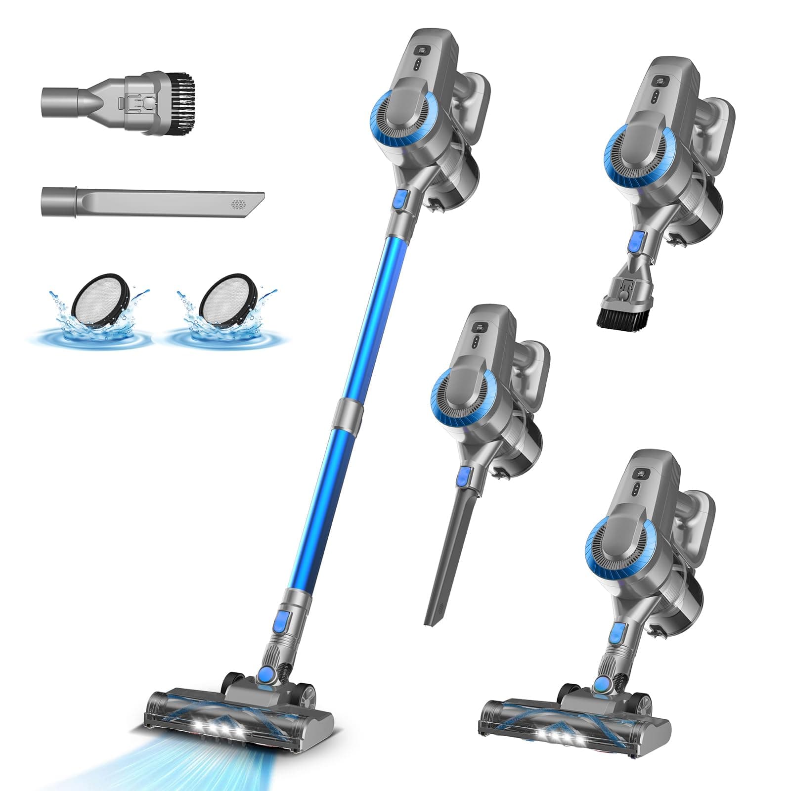 Remaldety Aspirateur Balai sans Fil, 30KPa & 2 Vitesses, Aspirateur sans Fil 175W, Aspirateur Léger, 55Min Autonomie, 6 en 1 Aspirateur Balai sans Sac pour Les Poils d'animaux, Tapis, Canapé, Voiture