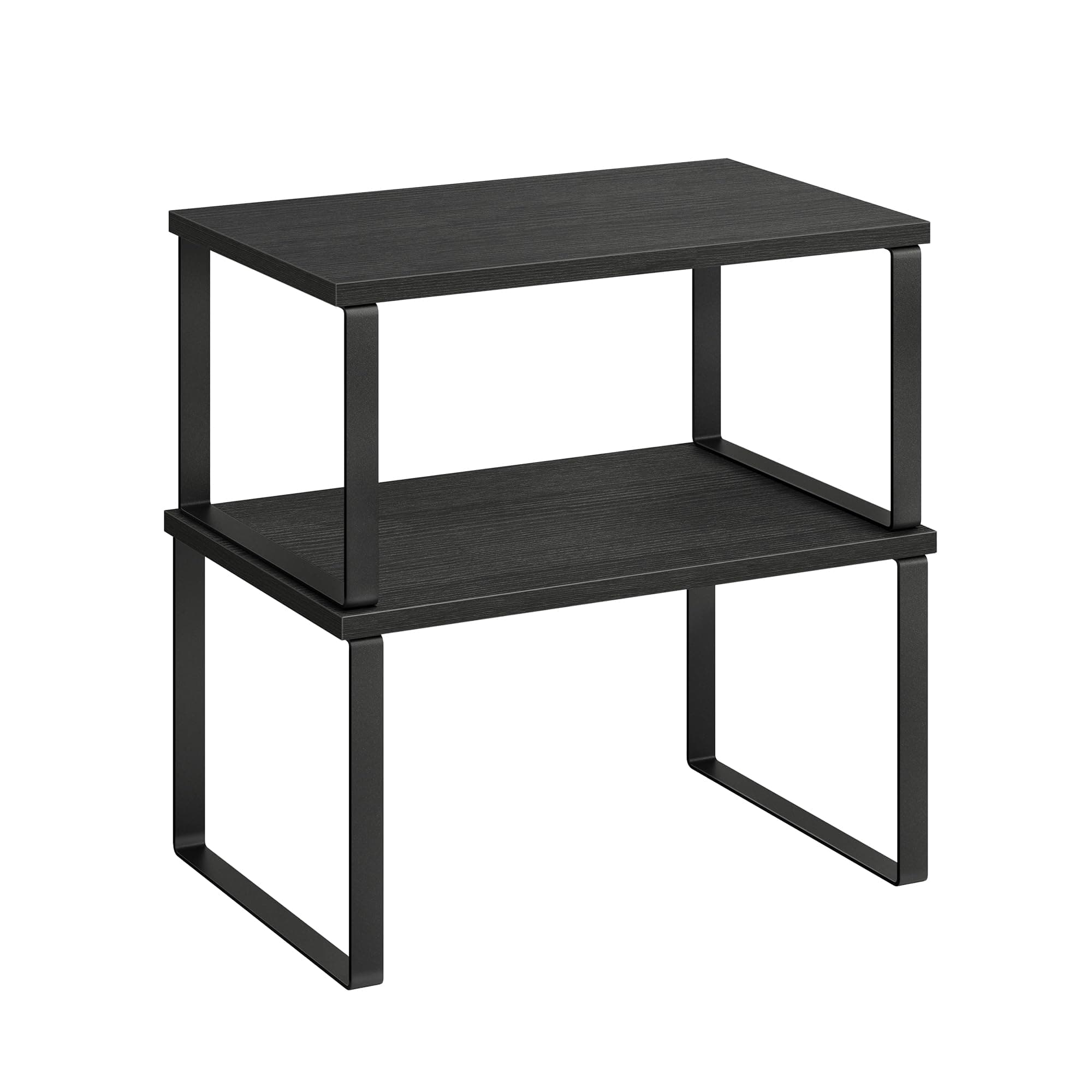 SONGMICS Gewürzregal, 2er Set Küchen-Organizer, Küchenregal, Schrank-Organizer Küche, erweiterbar, kleines Regal, stapelbar, Metall und Holzwerkstoff, tintenschwarz-ebenholzschwarz KCS02B01