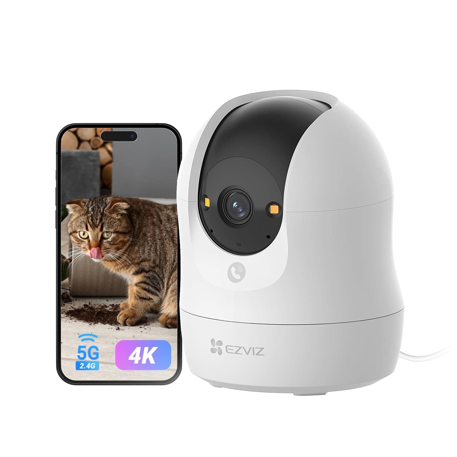 EZVIZ 4K Caméra Surveillance WiFi Intérieure 360 °, Camera Bébé avec WiFi 2.4/5Ghz, Détection Humain/Animaux/Bruit, Vision Nocturne Couleur avec Véritable WDR, Suivi Auto, C6N G1 4K